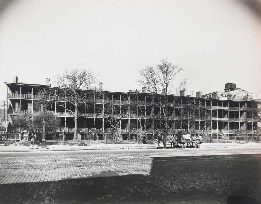 BERENICE ABBOTT: BERENICE ABBOTT (American, 1898-1991), ''Rhinelander Row I: Seventh Avenue between 12th and 13th Streets, Manhattan'', 1936, vintage gelatin silver contact print, artist's ''Federal Art Project 'Chang