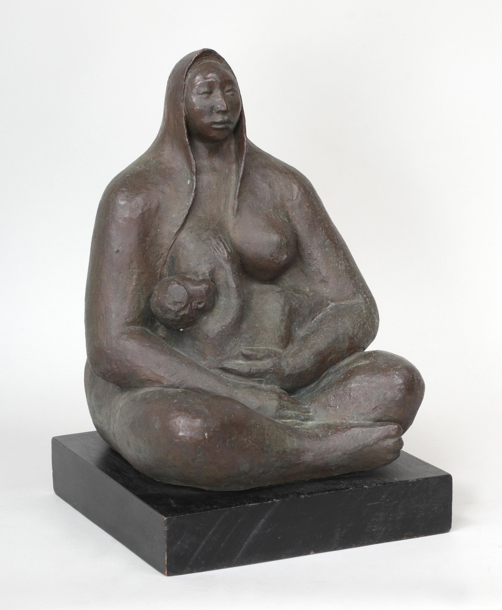 JOSE LUIS CUEVAS: JOSE LUIS CUEVAS (Mexican, 1934-2017), nursing mother and child, 1974, bronze, signed and dated on lower right side. Small scratches to lower back, some rubbing/patina loss. 13''h (not including eboni