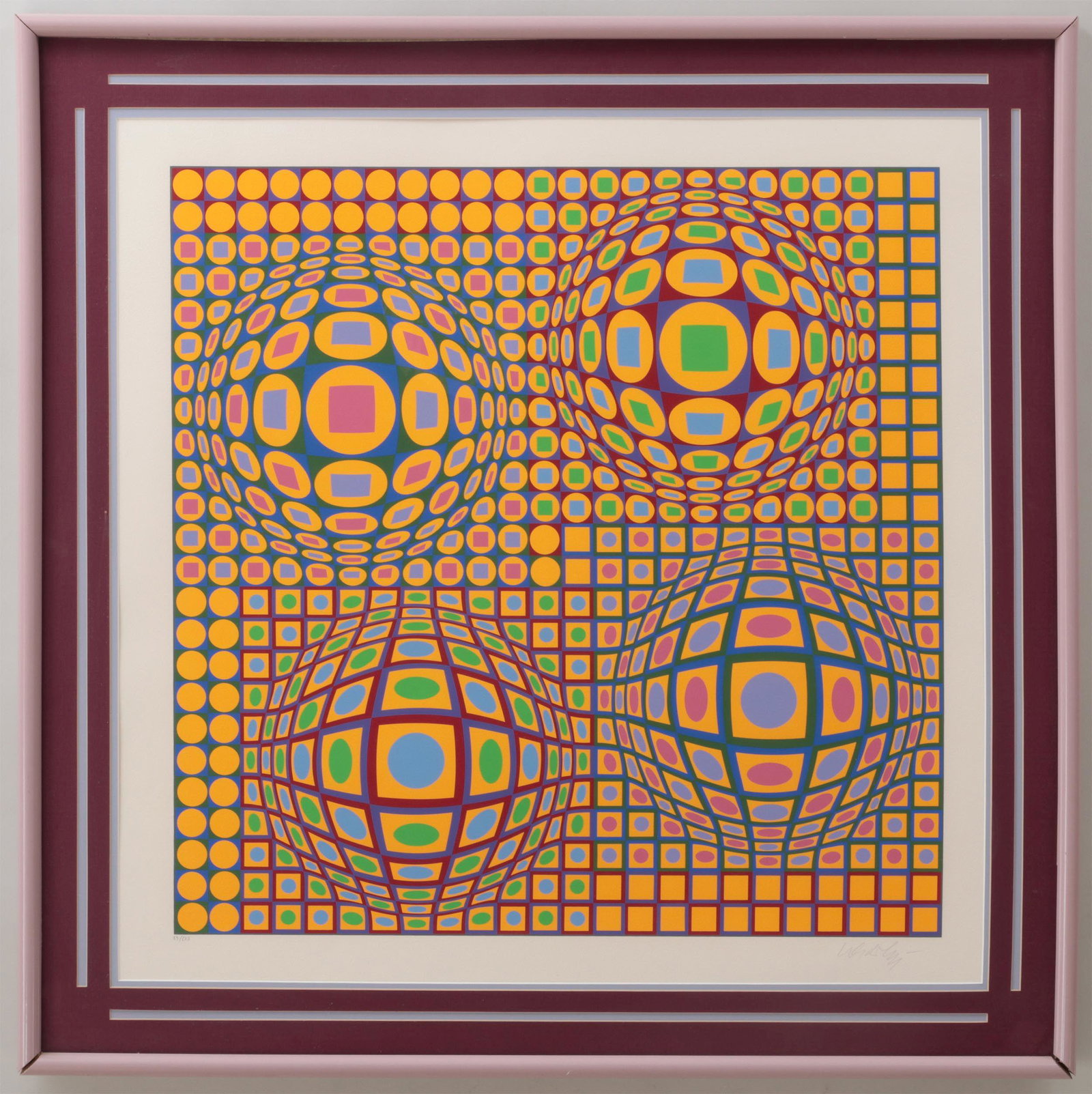 VICTOR VASARELY: VICTOR VASARELY (French-Hungarian, 1906-1997), ''Quadrature'', circa 1979, screenprint in colors on wove paper, pencil signed lower right margin and numbered 89/275 lower left. Framed, matted and glaz