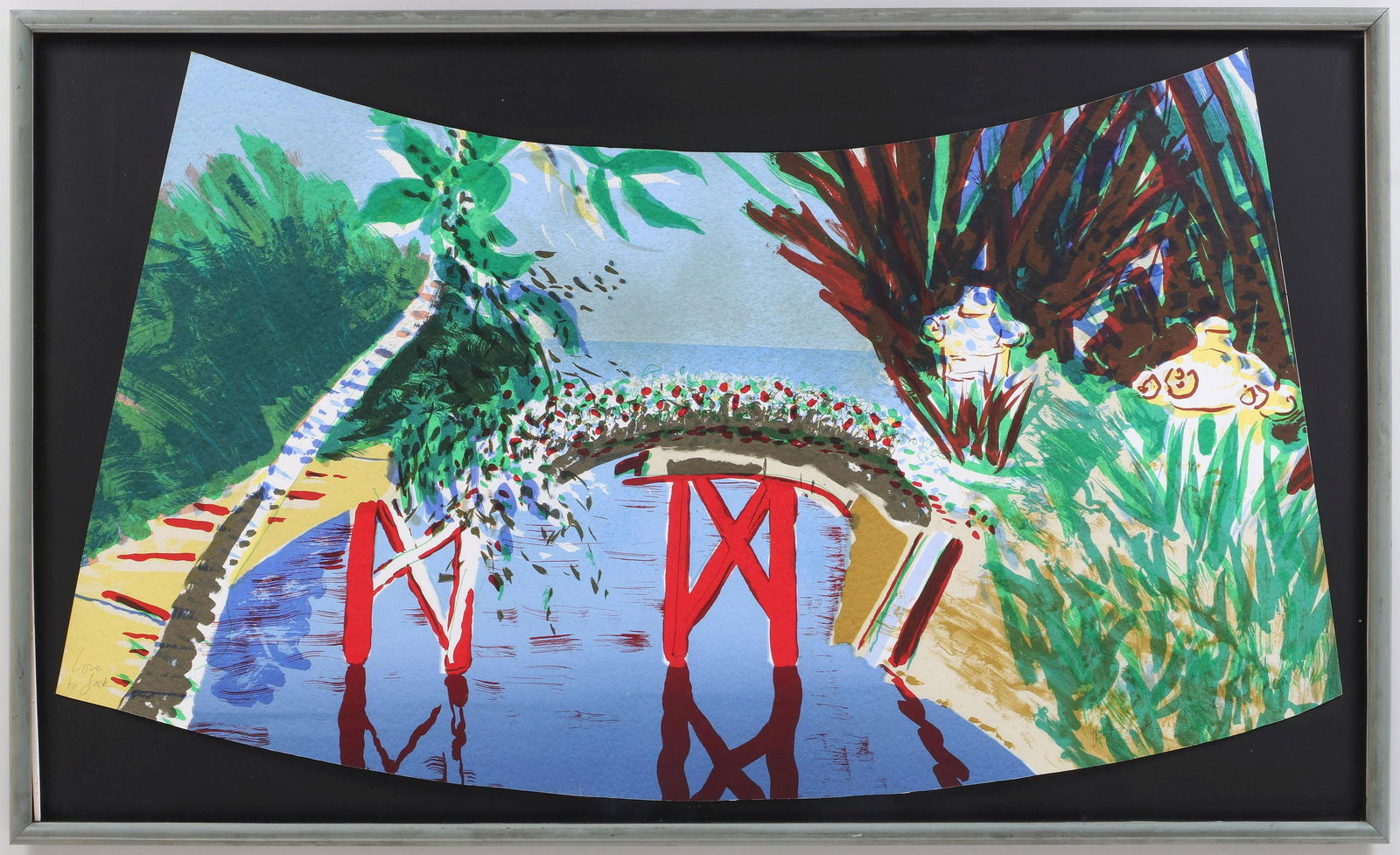 PATRICK PROCKTOR screenprint: PATRICK PROCKTOR (British, 1936-2003), ''Katsura, Kyoto'', 1991, screenprint in colors on fan-shaped Haruki White Japanese paper, pencil signed and dated lower right, inscribed ''Love To Jack'' lower