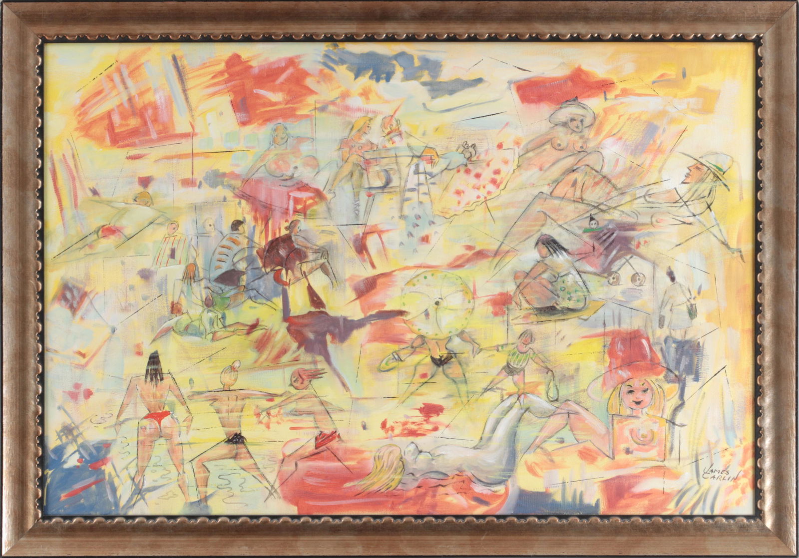 JAMES CARLIN (Irish-American, 1906-2005): JAMES CARLIN (Irish-American, 1906-2005), beach scene, oil on canvas, signed lower right. Canvas 24''h, 36''w.