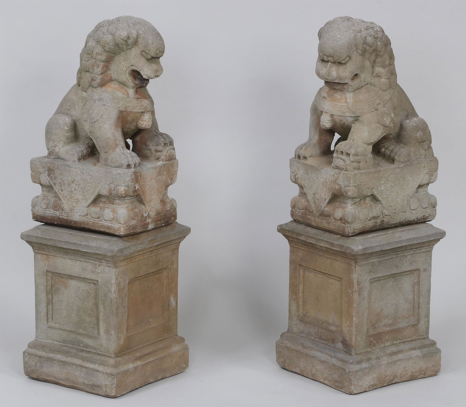 Pair Cast Stone Foo Dog Statues