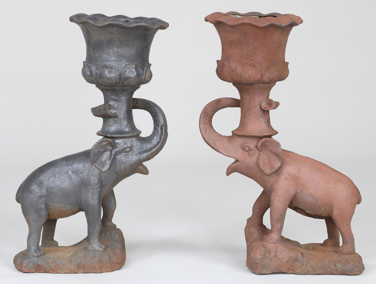 Pair of small iron elephant planters (1 of 5)