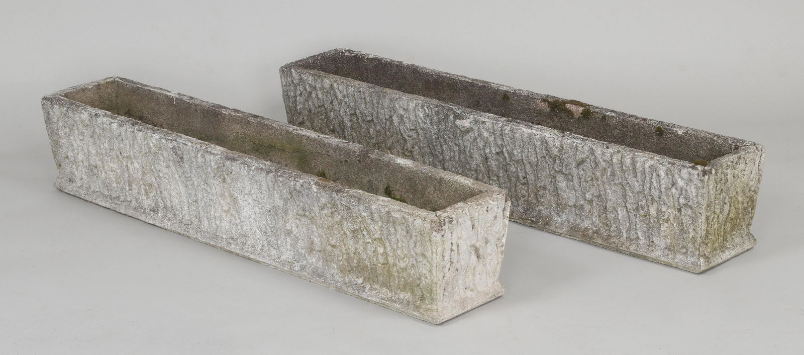 Pair long cast stone faux bois planters (1 of 5)