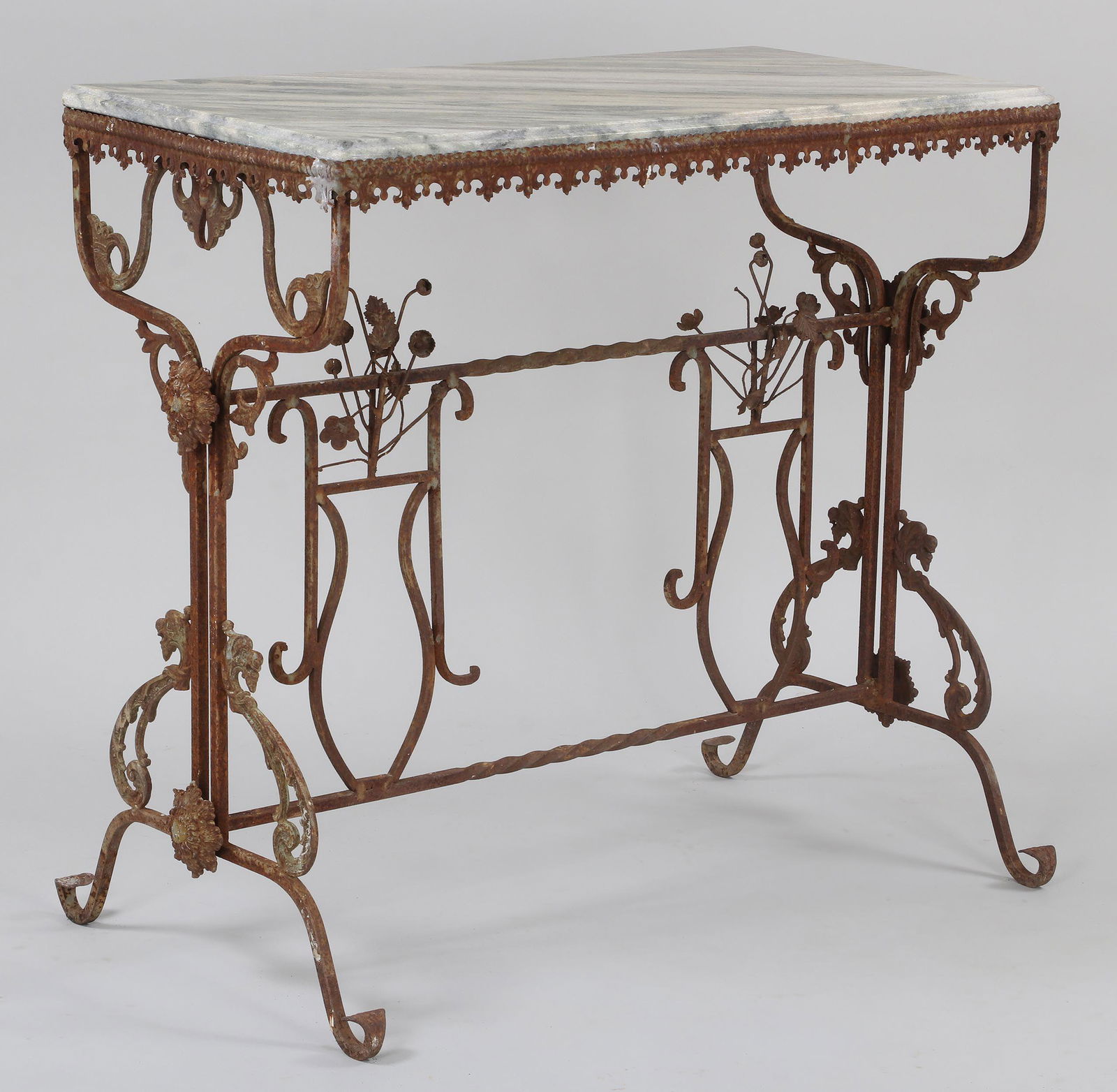 Marble-top iron console table (1 of 8)