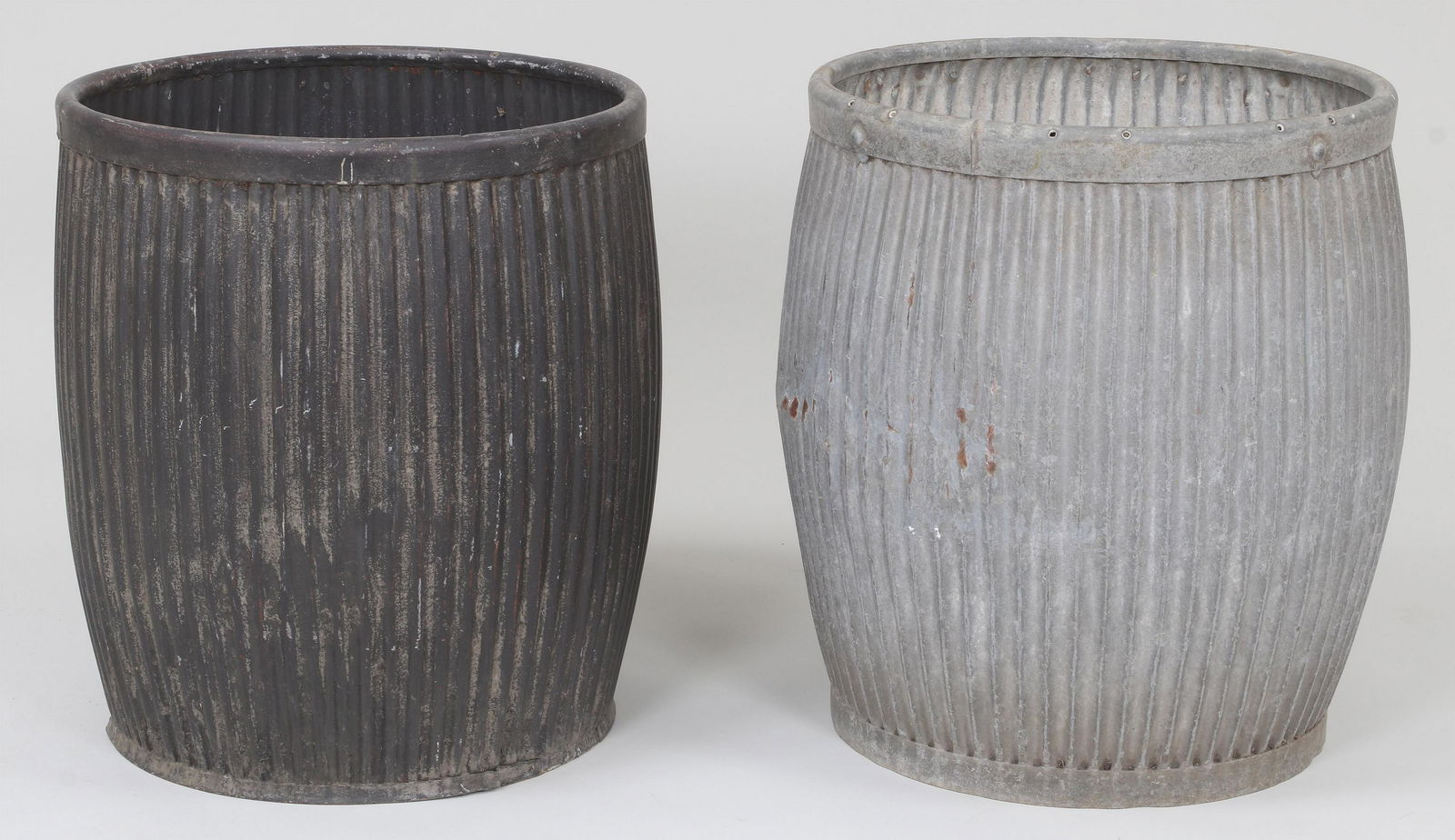 Group of (2) iron dolly drum planters (1 of 4)