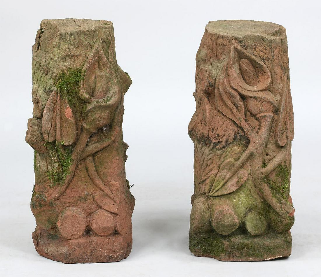 19C carved stone tree stump pedestals (1 of 4)