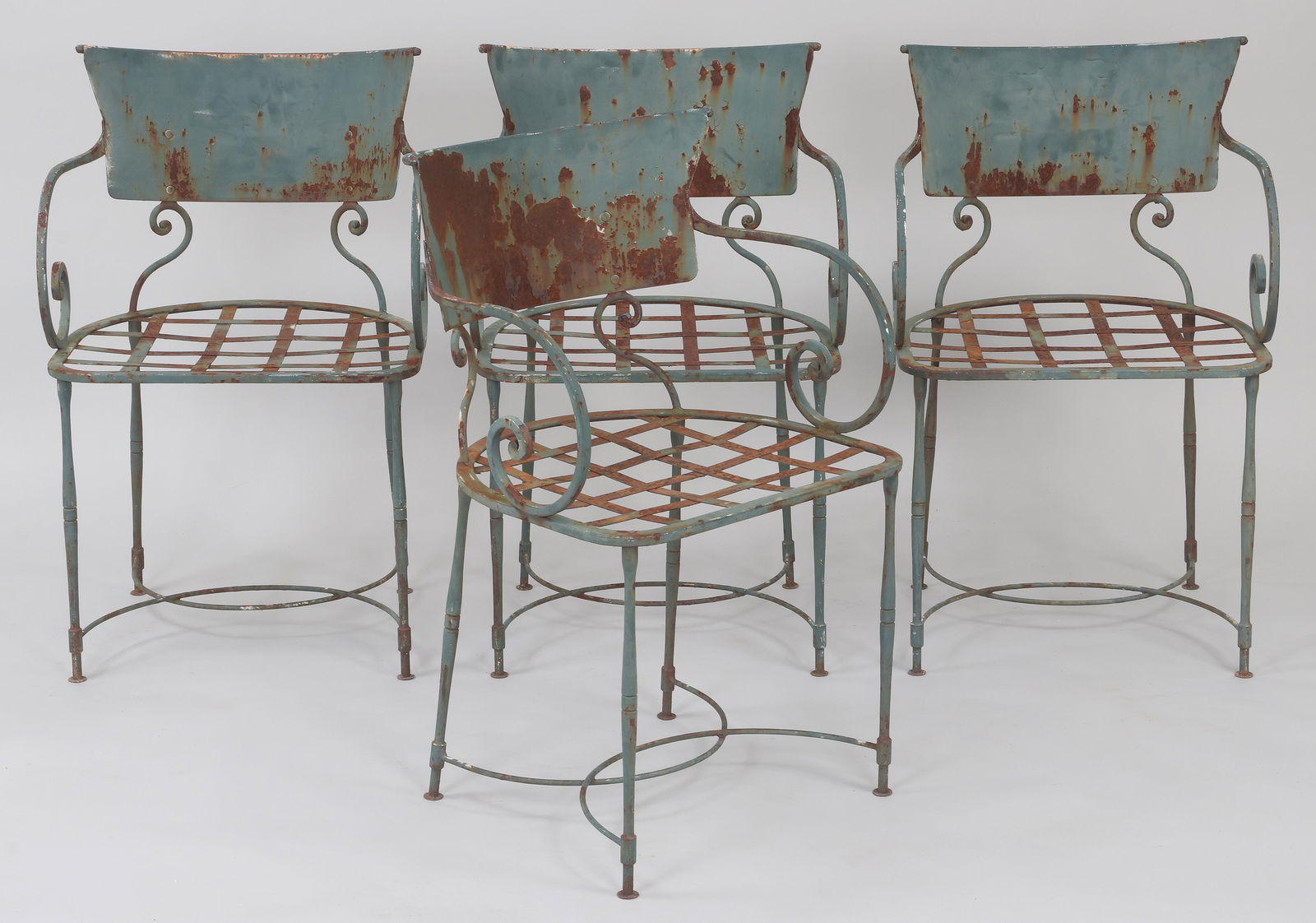 Set of (4) wrought iron armchairs (1 of 5)