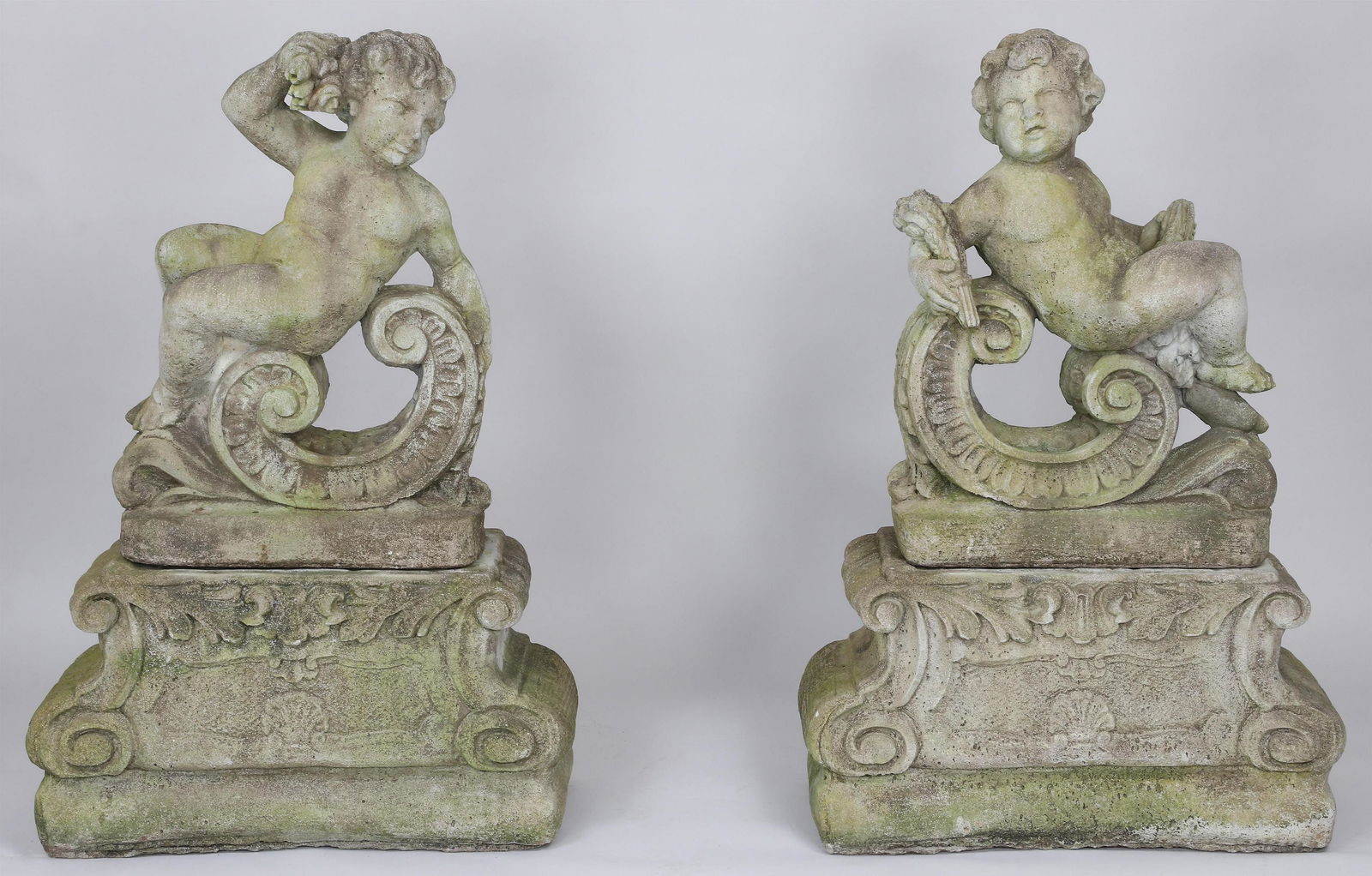 Pair of cast stone putti garden figures (1 of 12)
