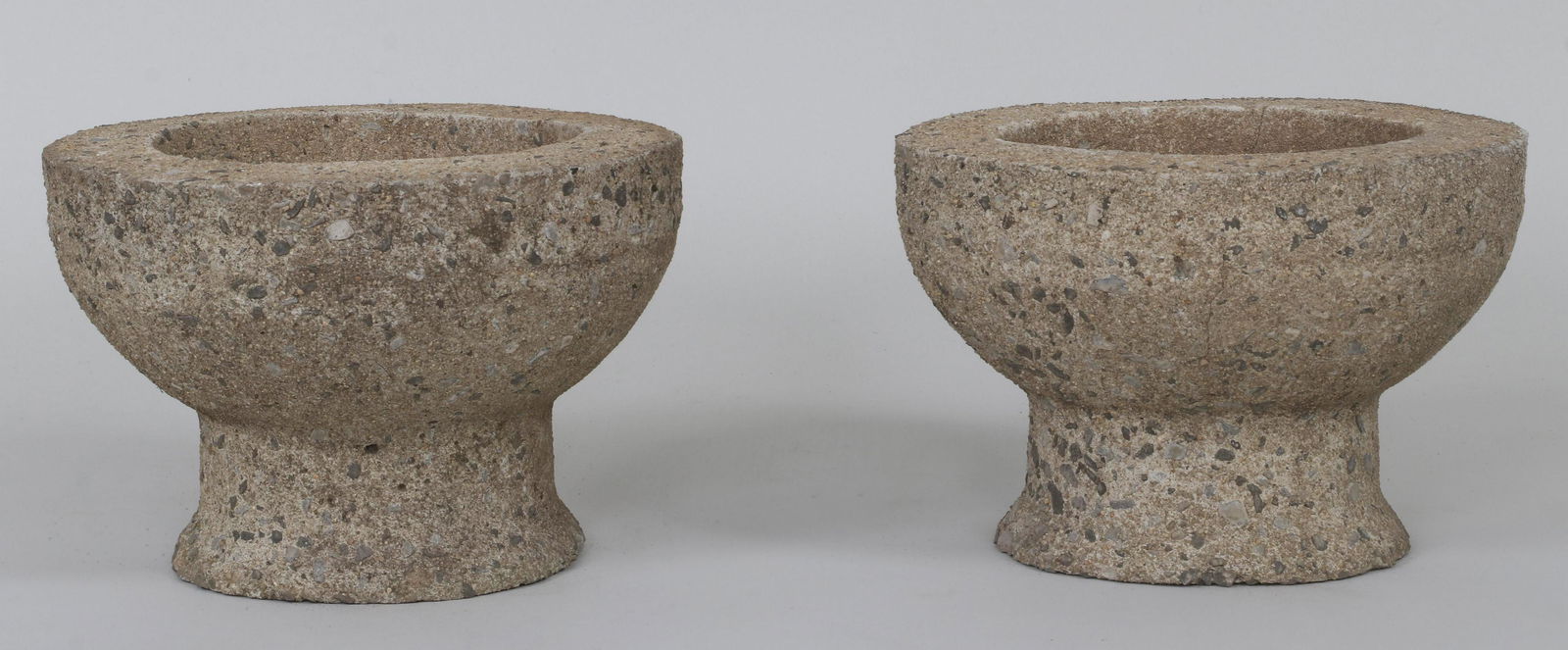 Pair of small, cast stone circular planters (1 of 3)
