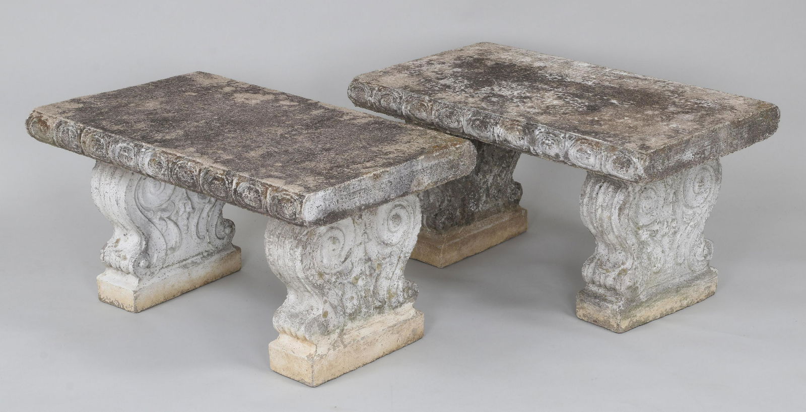 Pair of cast stone garden benches (1 of 7)