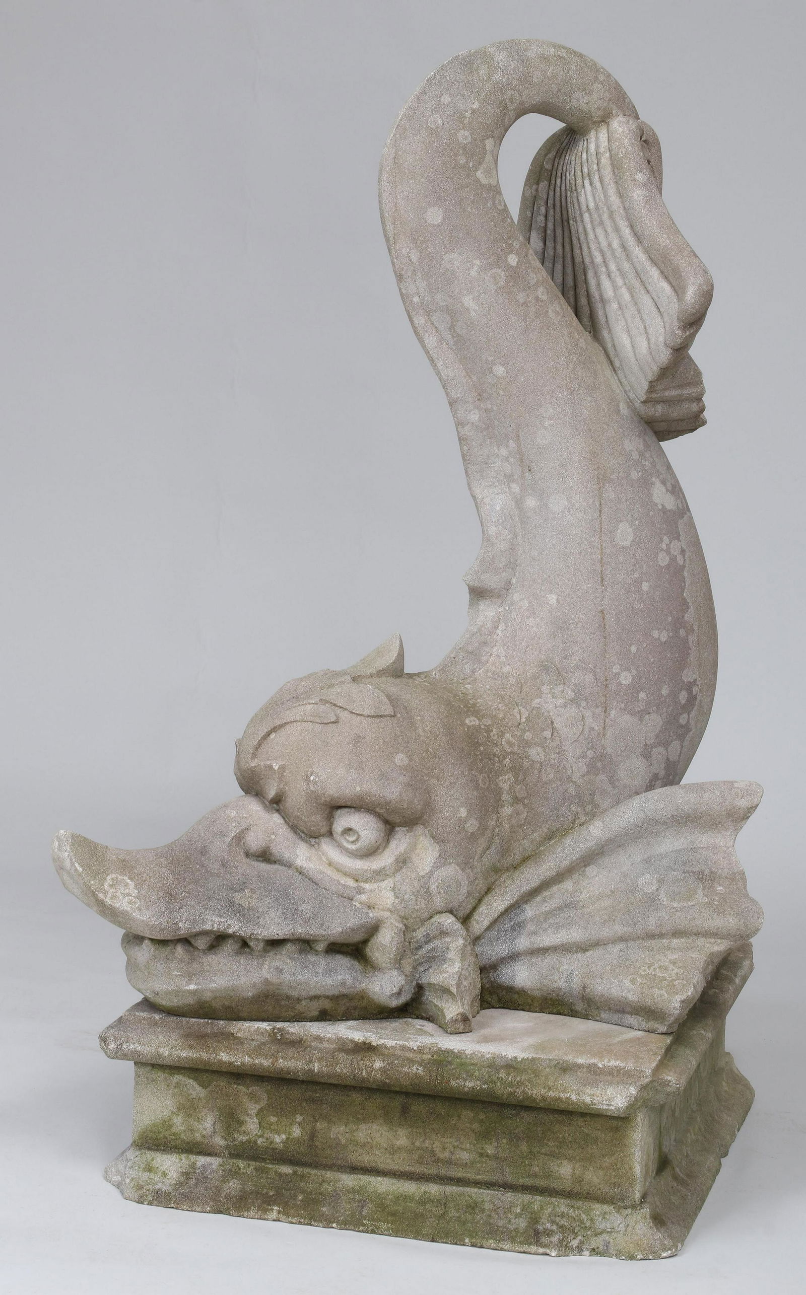 Large cast stone dolphin fountain head (1 of 8)