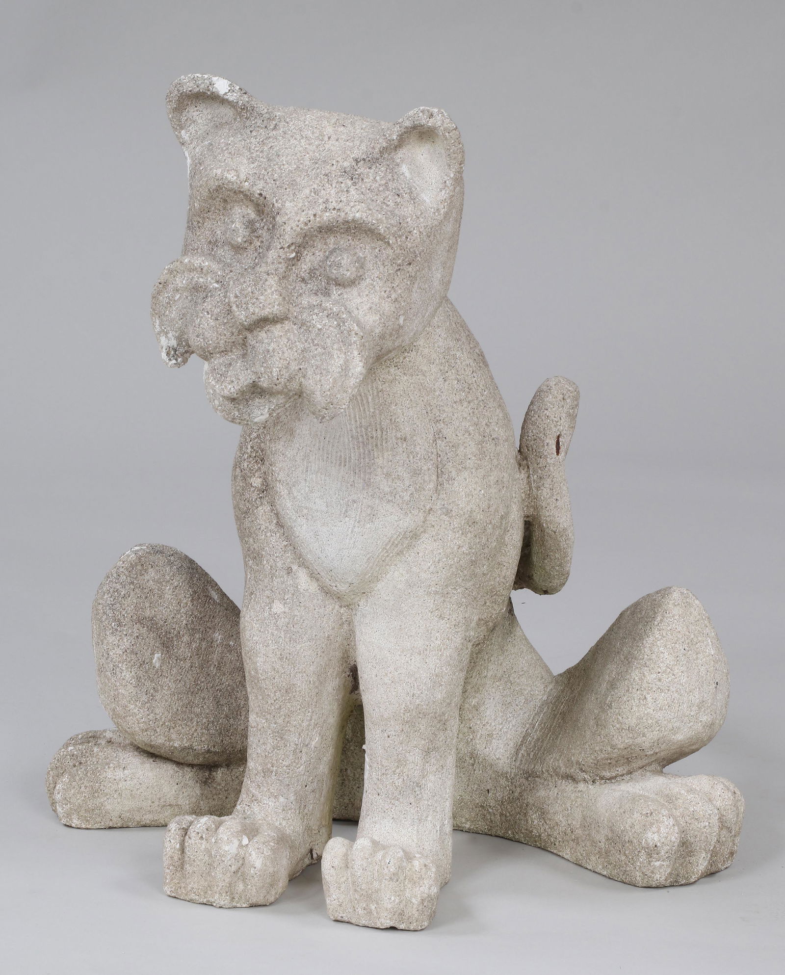 Whimsical cast stone seated cat (1 of 4)