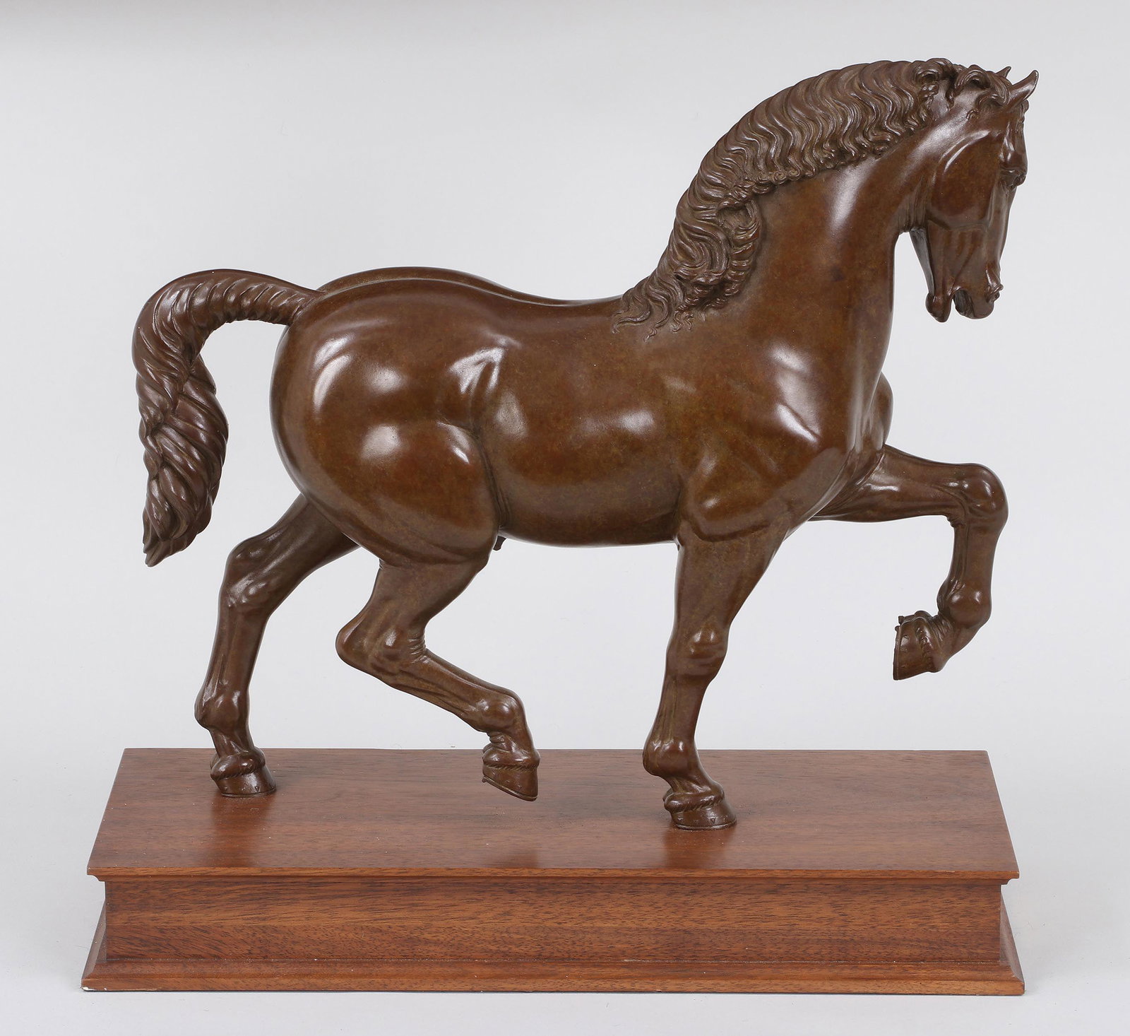 NINA AKAMU (Japanese-American, b. 1955): After LEONARDO DA VINCI's Horse, bronze by NINA AKAMU (Japanese-American, b. 1955), 1999, numbered 56/300, inscribed ''LDVHI'', and dated to underside, along with Tallix Foundry mark. 15''h, 17''w, 4'