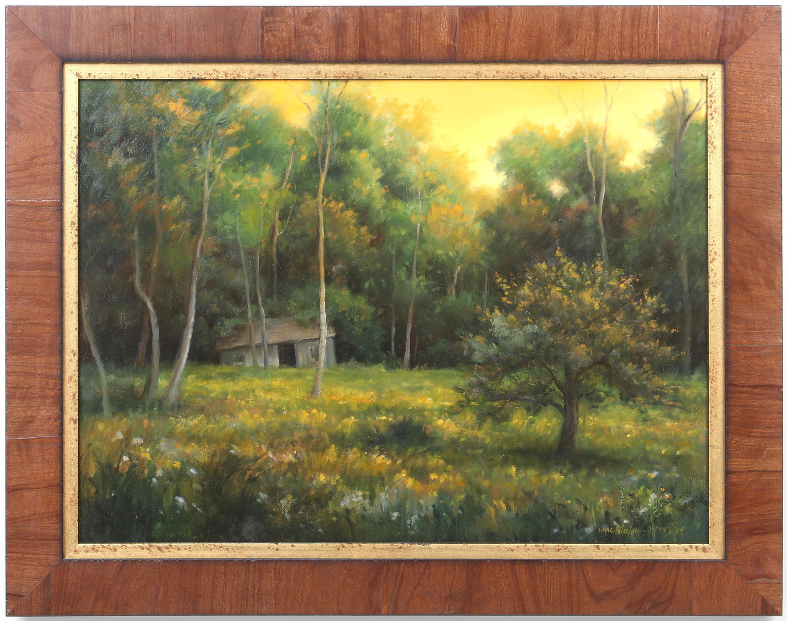 JANE BLOODGOOD-ABRAMS (American, b. 1963): JANE BLOODGOOD-ABRAMS (American, b. 1963), forest landscape, 2004, oil on panel, signed and dated lower right. Panel 18''h, 24''w.