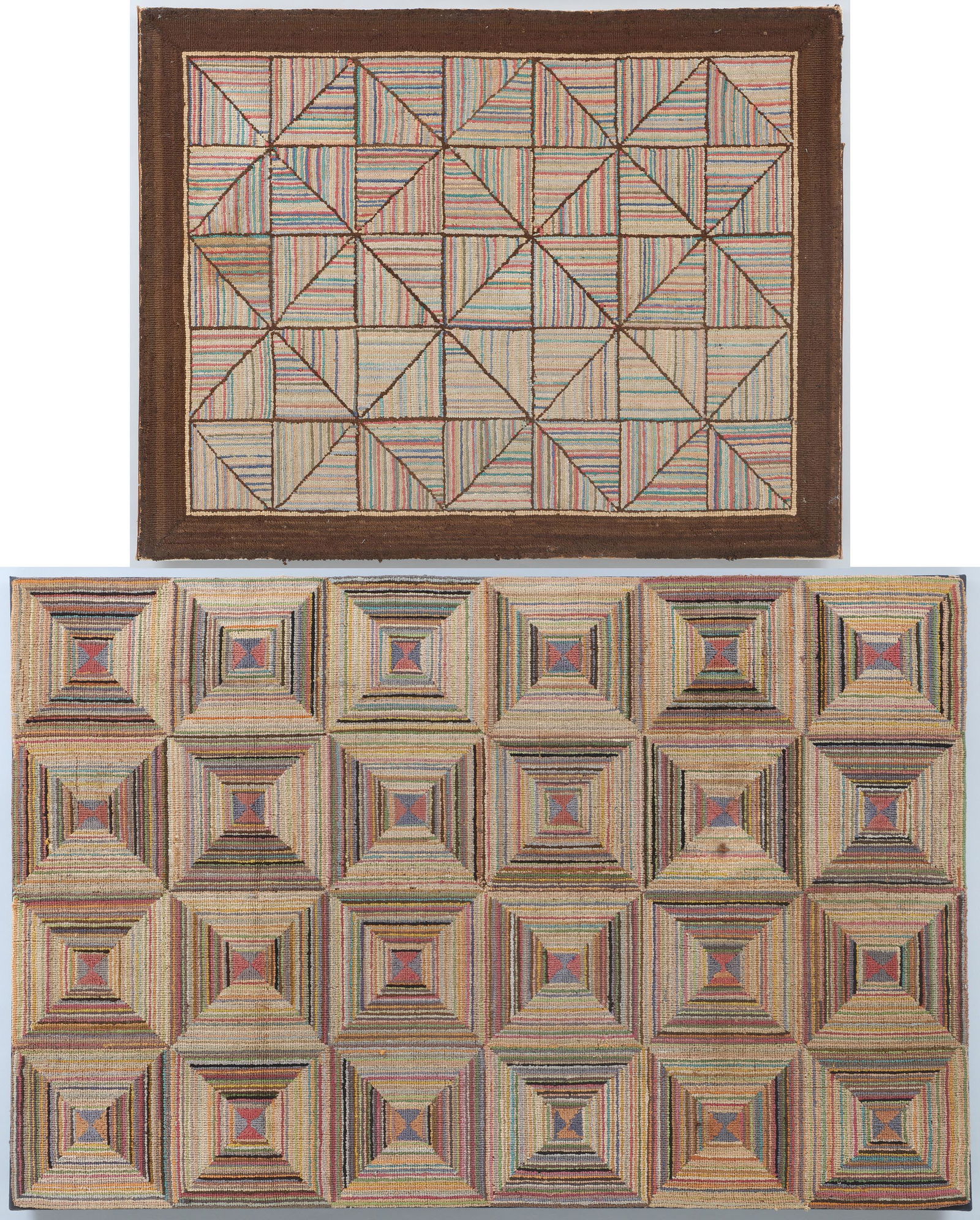 Group of (2) variant Log Cabin hooked rugs (1 of 9)