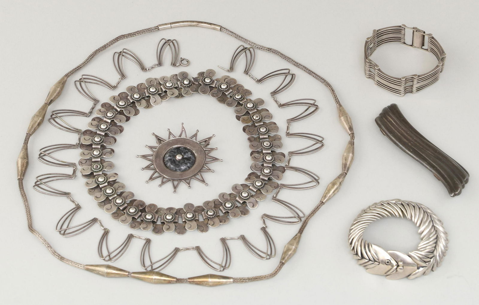 Group of (7) Mexican silver jewelry (1 of 14)