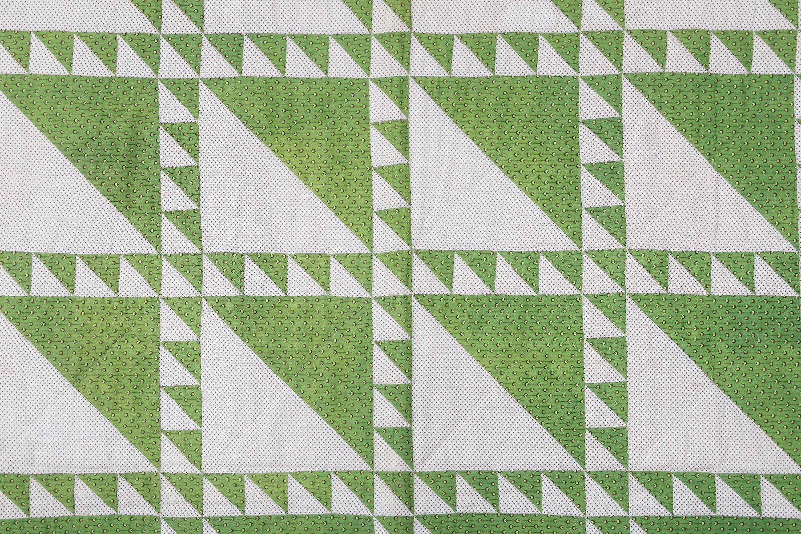 Chartreuse Lady of the Lake or Rocky Glen quilt: Chartreuse Lady of the Lake or Rocky Glen quilt, Berks County, Pennsylvania. Some staining. 91''h, 88-1/2''w. Provenance: Estate of Laura Fisher, New York, NY.