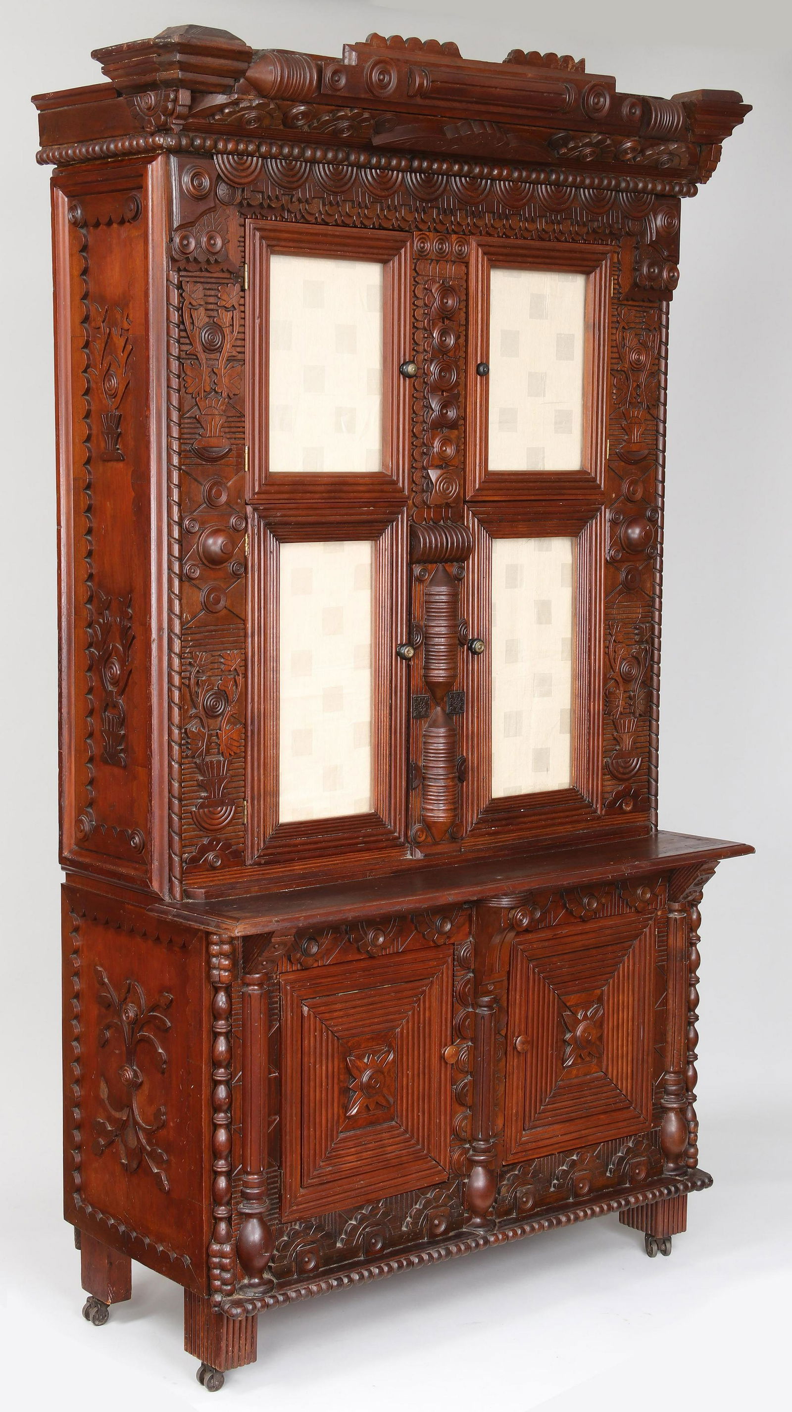 Folk Art carved step-back cupboard (1 of 15)