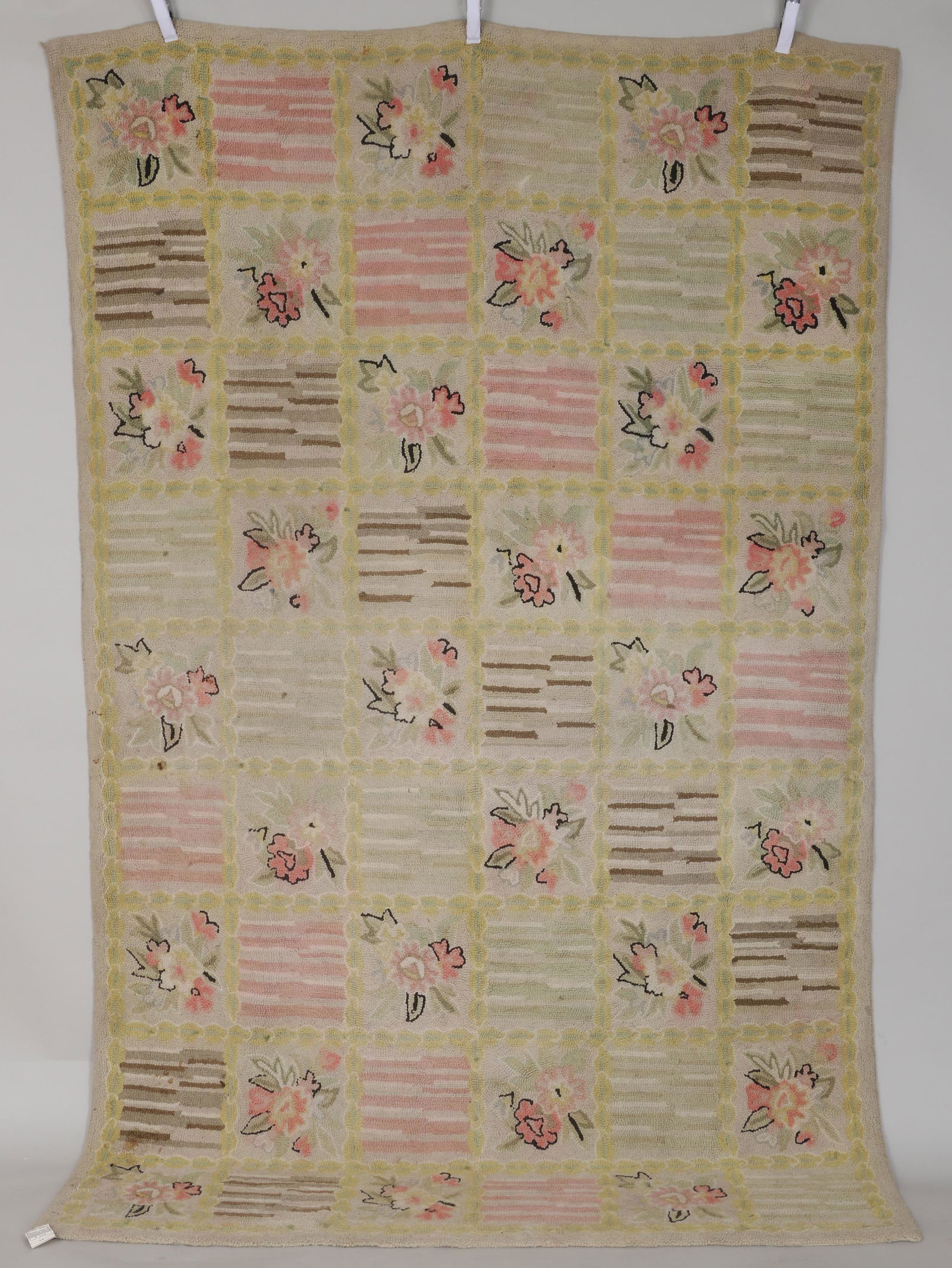 Floral and Striped room-size hooked rug (1 of 10)