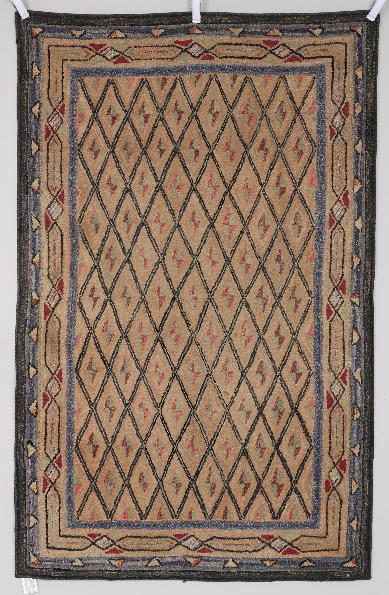 Blue Four Diamond Lattice hooked rug (1 of 8)