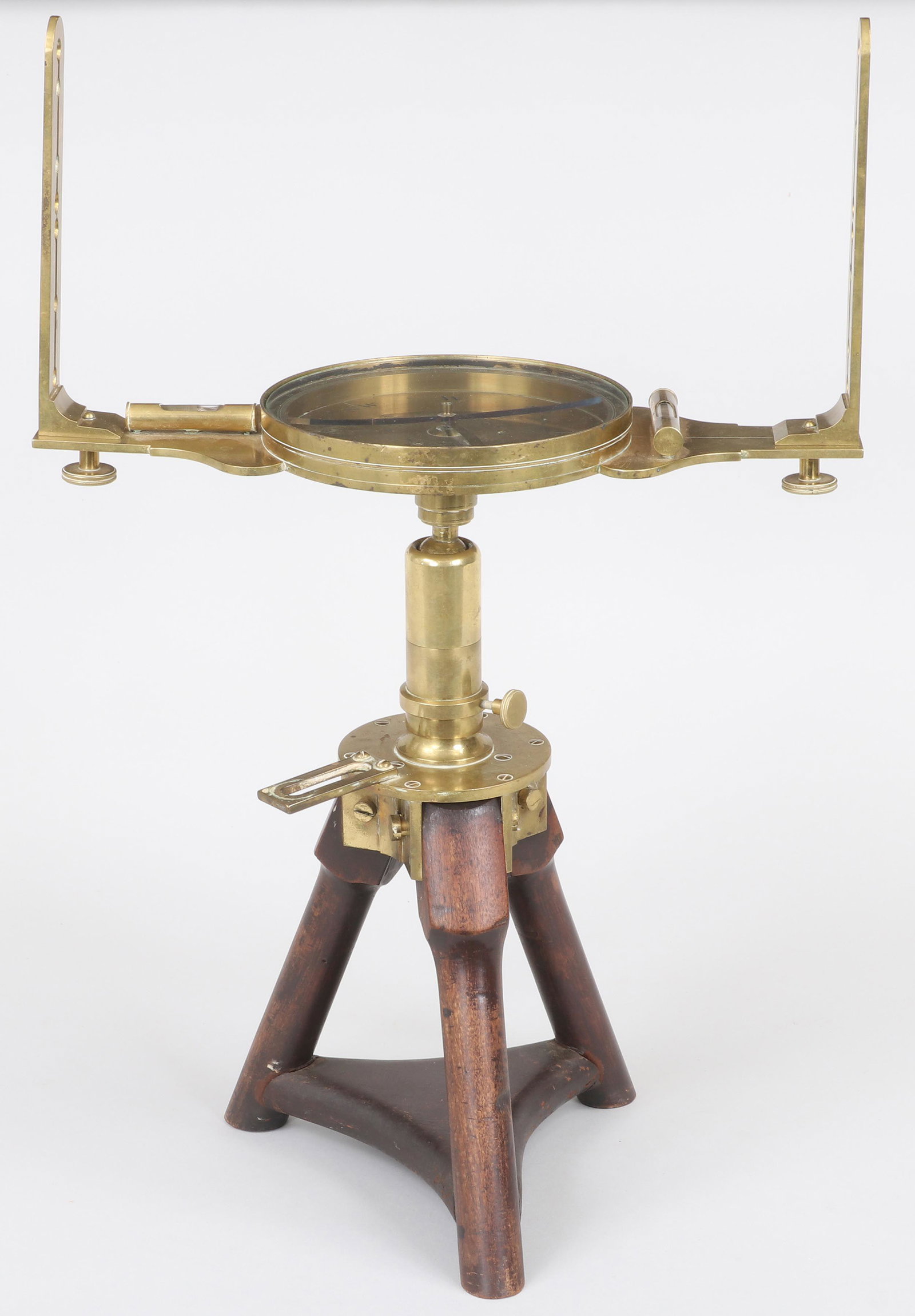 B. Pike & Sons surveyor's compass: B. Pike & Sons brass surveyor's compass, New York, 6-1/2'' engraved dial marked ''B. Pikes & Sons, 518 Broadway, N.Y.'', having cardinal points in serifed letters and fleur-de-lis representing north, 