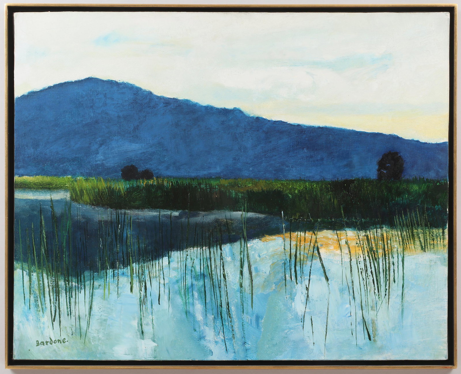 GUY BARDONE (French, 1927-2015): GUY BARDONE (French, 1927-2015), ''Soir sur le Lac Chanon, Jura'', oil on canvas, signed ''Bardone'' lower left, titled on Findlay Galleries label to verso. A few aging cracks upper right, minor dryin