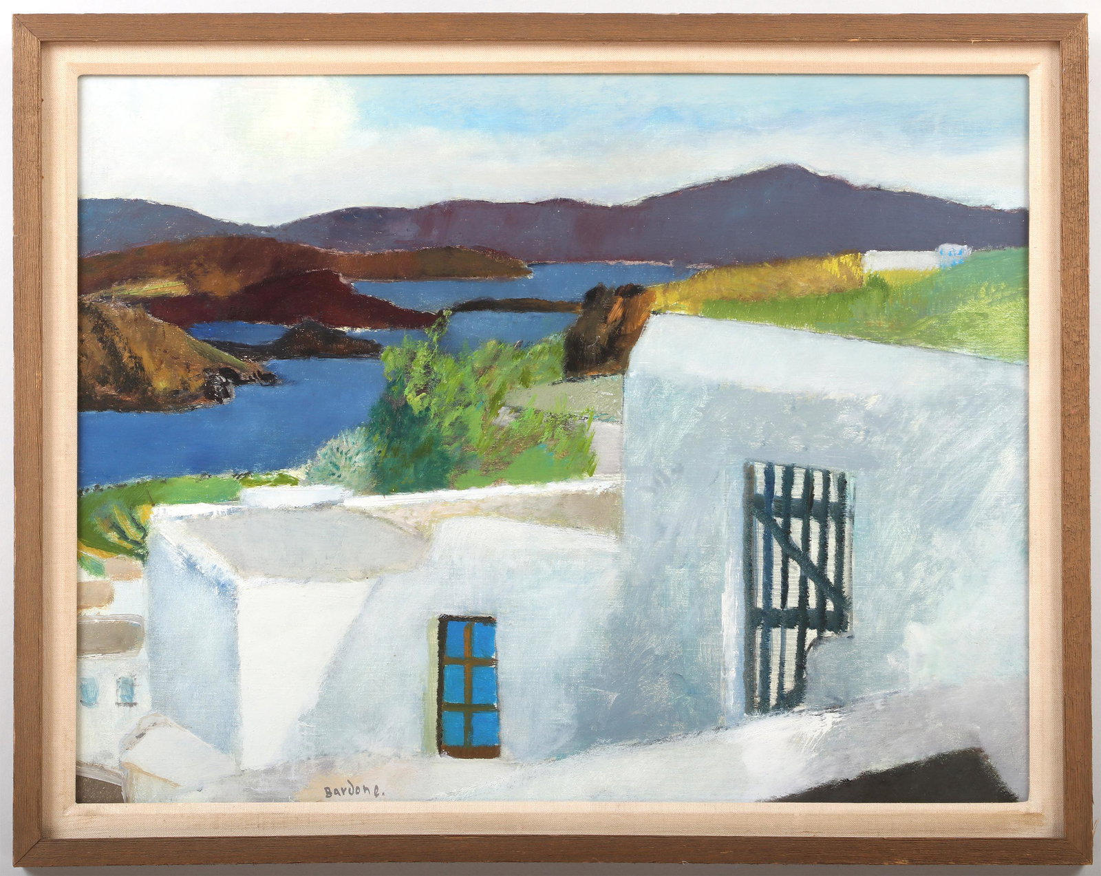 GUY BARDONE (French, 1927-2015): GUY BARDONE (French, 1927-2015), ''Le Portail du Jardin Chora, Patmos'', oil on canvas, signed ''Bardone'' lower right, titled on David Findlay Galleries label to verso. Canvas 19-3/4''h, 25-3/4''w.