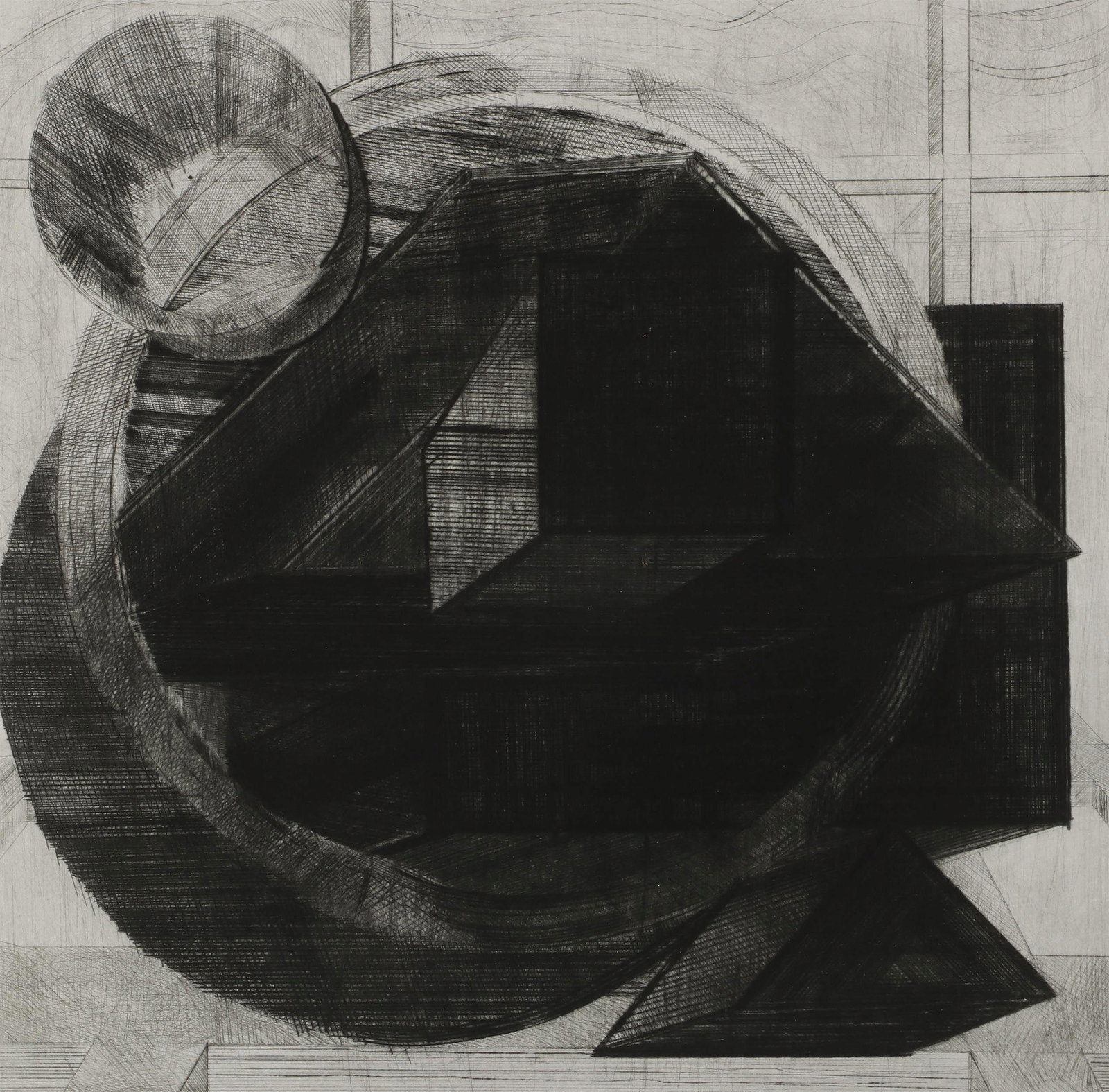 AL HELD (American, 1928-2005): AL HELD (American, 1928-2005), ''SF'', 1986, drypoint etching on Fabriano wove paper, edition 13/25, pencil signed, dated, and numbered in lower right margin. Published by Crown Point Press, San Franc