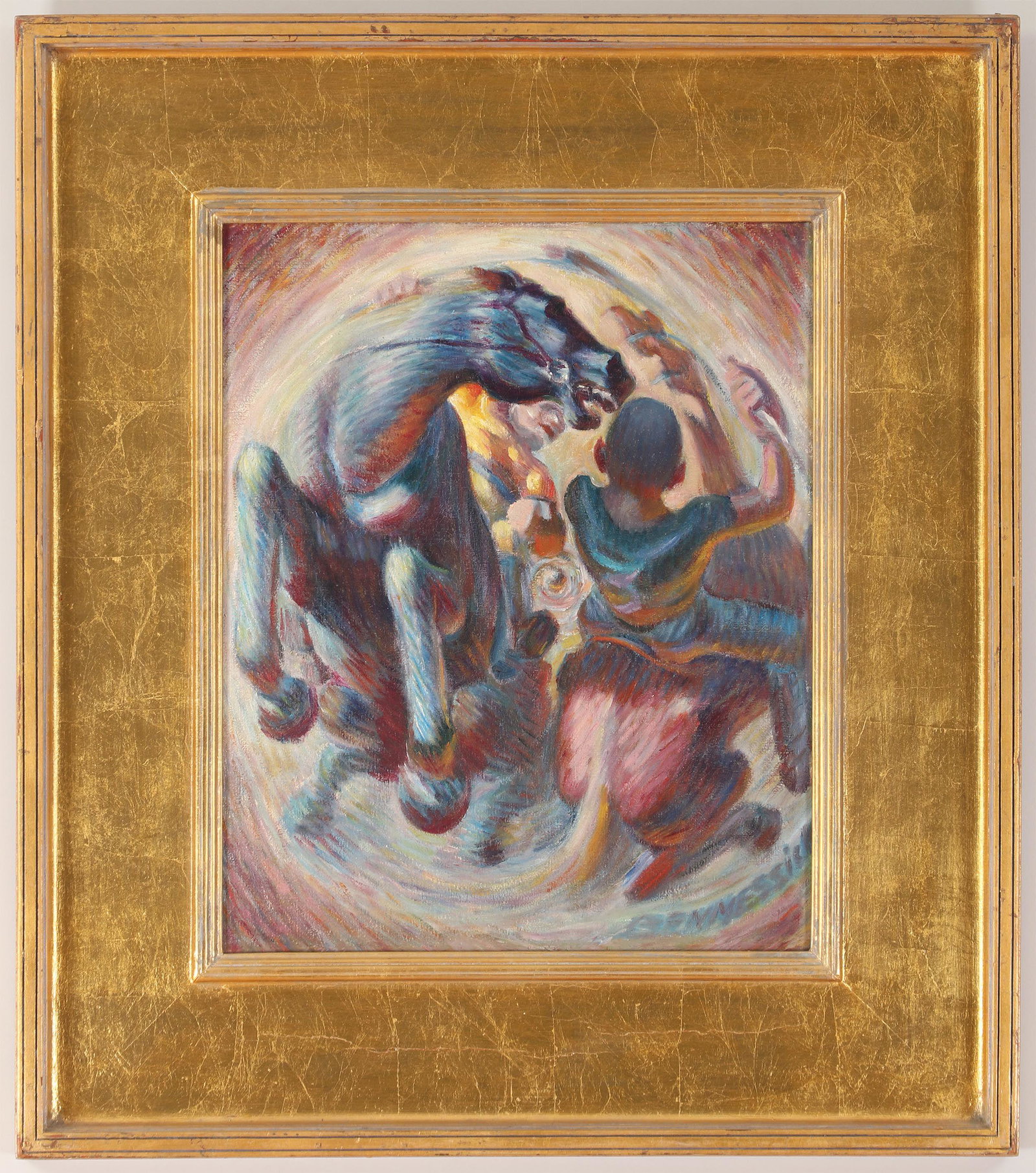 BENJAMIN NEWTON MESSICK (American, 1901-1981): BENJAMIN NEWTON MESSICK (American, 1901-1981), ''Vortex'', 1947, oil on canvas, signed lower right. Craquelure. Canvas 20''h, 16-1/4''w. Exhibited: The Francis Taylor Galleries, Beverly Hills Hotel, 1