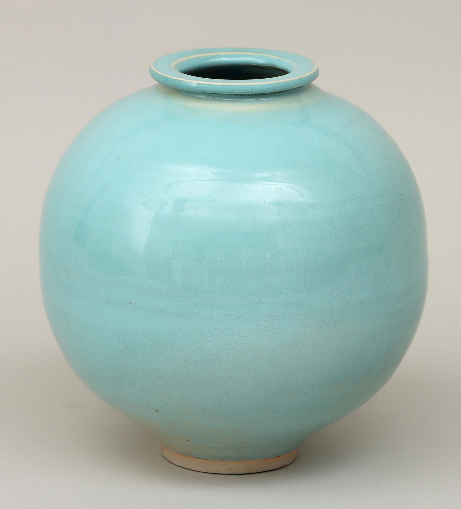 BROTHER THOMAS BEZANSON: BROTHER THOMAS BEZANSON (Canadian-American, 1929-2007), globular celadon vase, glazed porcelain, artist's cypher and inscription ''Benedictine Monks, Weston Vermont'' incised to bottom. 9-1/2''h, 9''d