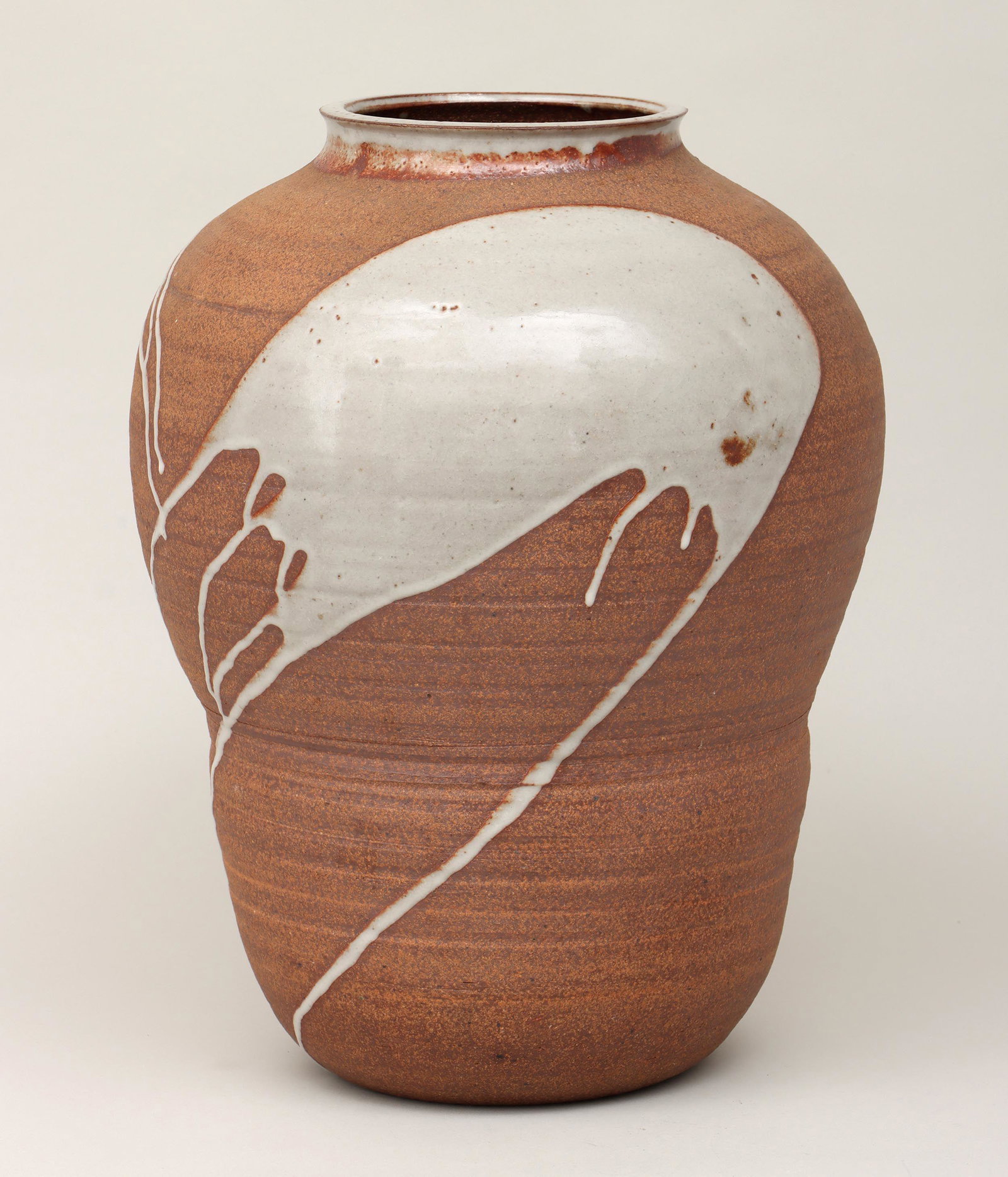 PAUL CHALEFF: PAUL CHALEFF (American, b. 1947), large jar with splashed glaze decoration, glazed stoneware, incised signature and chop stamp to shoulder. 15-1/4''h, 11-1/2''dia.