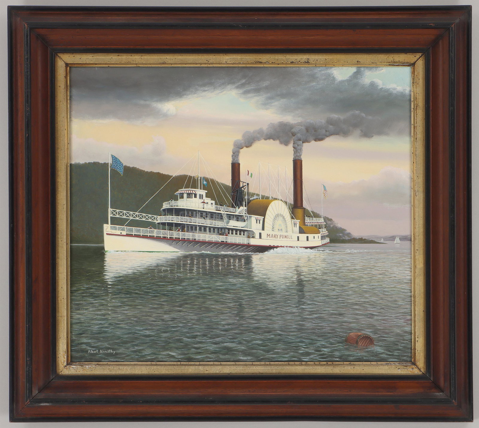 ALBERT NEMETHY: ALBERT NEMETHY (American, 1920-1998), Steamboat ''Mary Powell'', oil on canvas, signed lower left. Canvas 12-3/4''h, 15''w. IMPORTANT SHIPPING INFORMATION 1 - LIVE-SHIPPING : The service is provided b