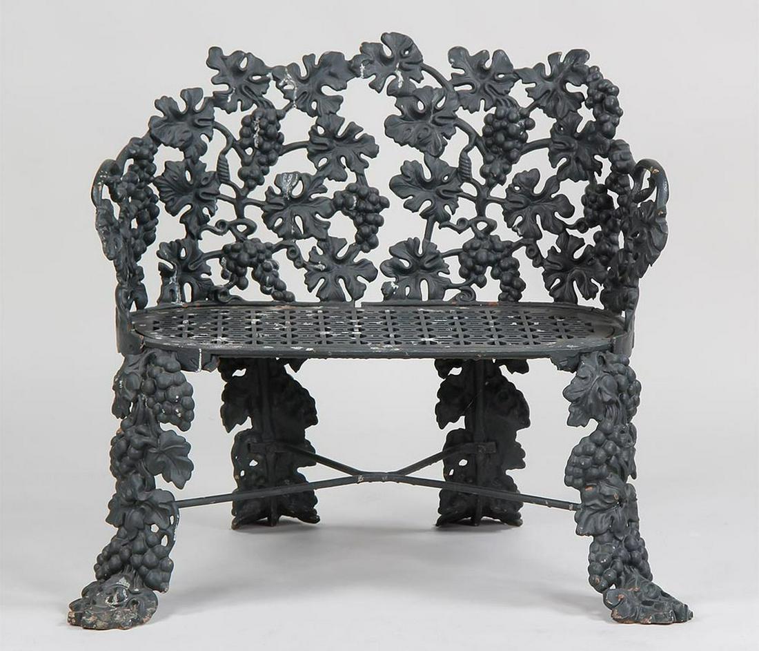 American Victorian cast iron garden bench: American Victorian cast iron garden bench by John McLean, New York, in grape pattern. 30-3/4''h, 35''w, 22''d. IMPORTANT SHIPPING INFORMATION 1 - LIVE-SHIPPING : The service is provided by Liveauction