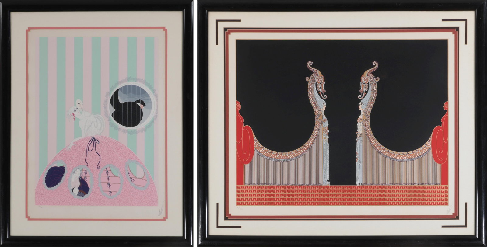 ERTE (Russian-French, 1892-1990): ERTE (Russian-French, 1892-1990), group of (2) screenprints, to include: ''Aladdin and His Bride'', 1984, 2/300; and ''Deception'', 190/300, (minor rippling and toning). Both prints pencil signed lowe