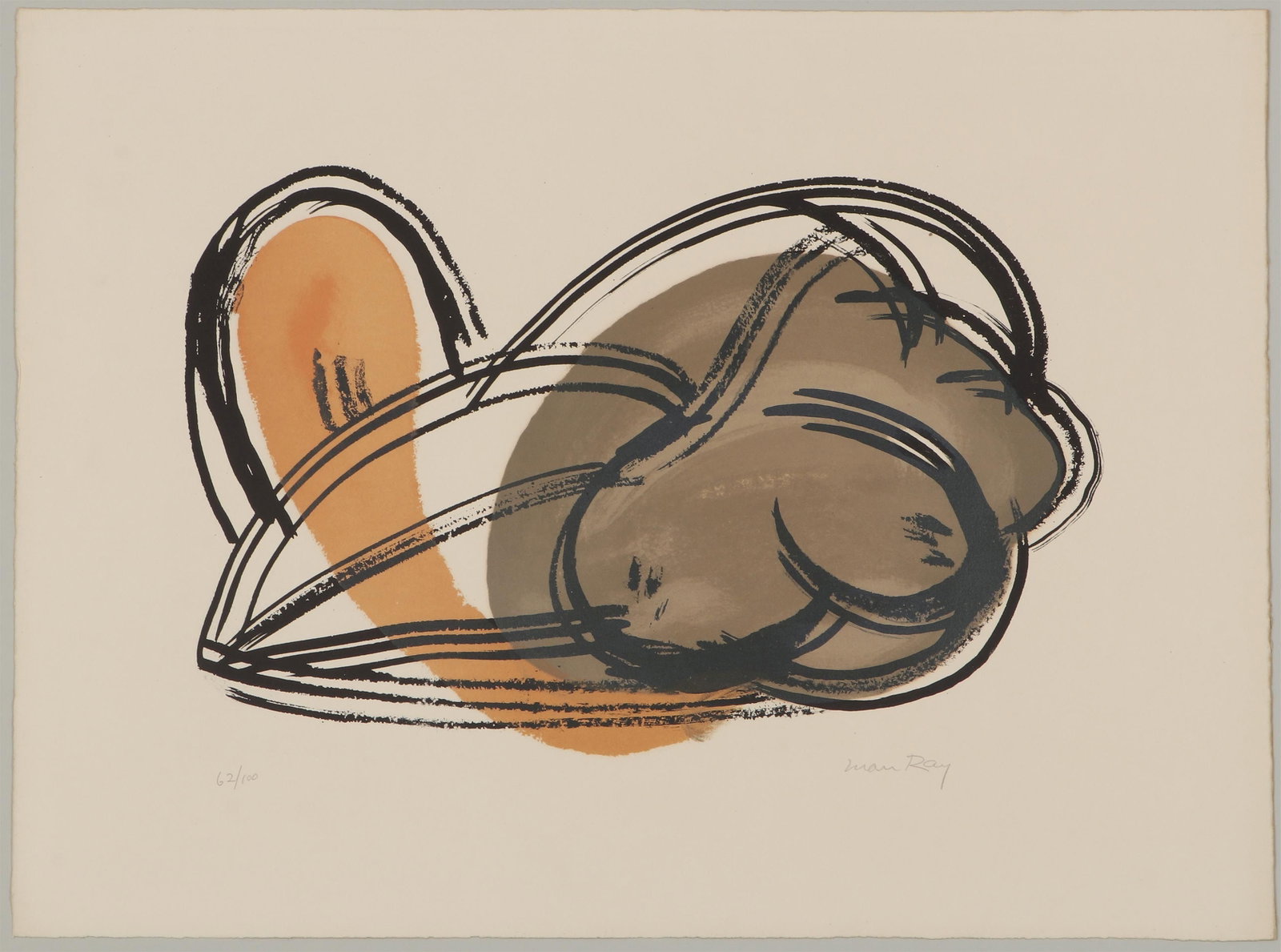 MAN RAY (American, 1890-1976): MAN RAY (American, 1890-1976), ''Nudo'', 1964, lithograph in colors on Arches wove paper, 62/100, pencil signed and numbered in lower margin. Published by Stampatore Clot, Bramsen & Georges, Paris. In