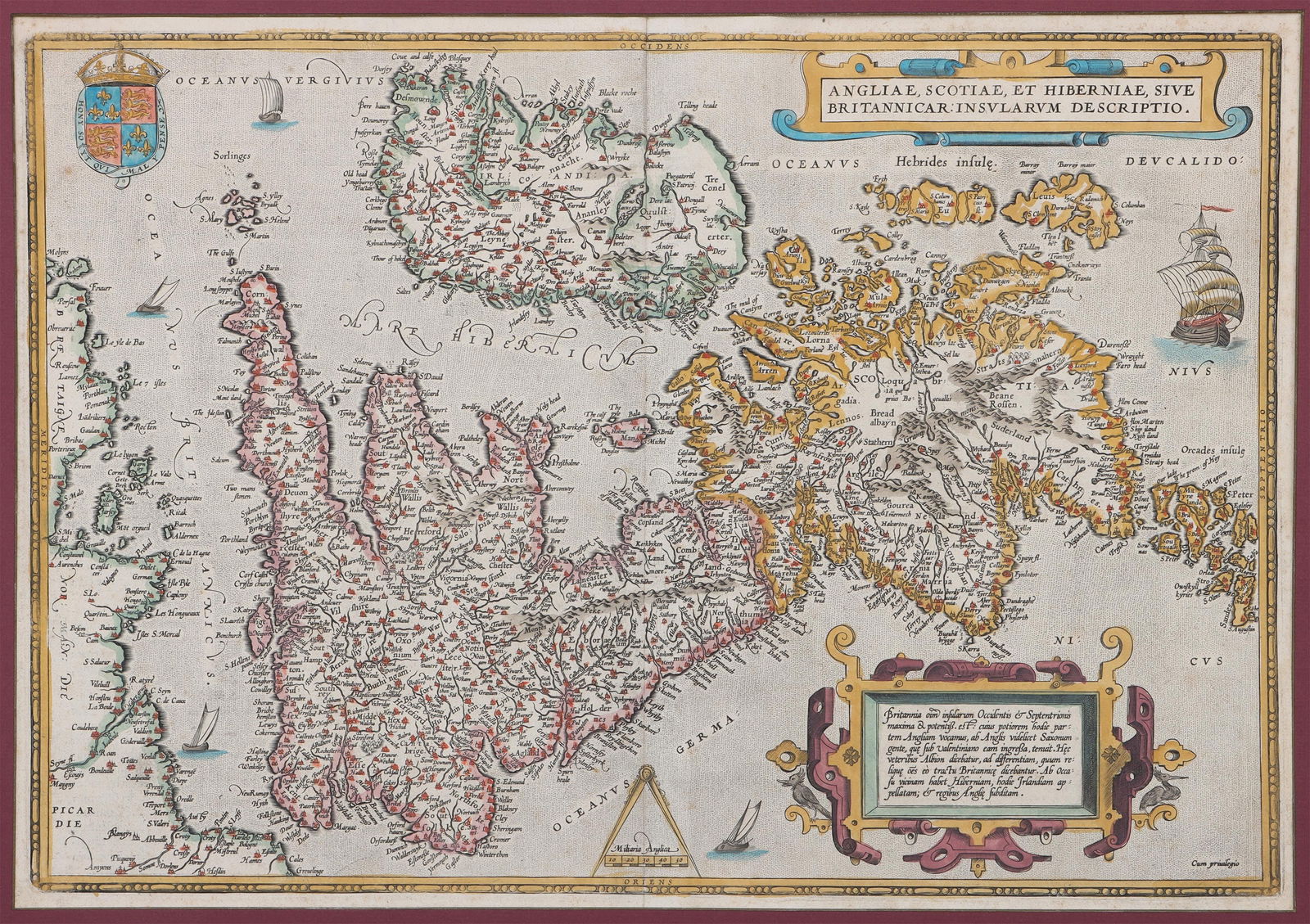 ABRAHAM ORTELIUS (Brabantian, 1527-1598): ABRAHAM ORTELIUS (Brabantian, 1527-1598), map of the British Isles, ''Angliae, Scotiae, et Hiberniae, Sive Britannicar : Insularum Descriptio'' from a Latin edition of ''Theatrum Orbis Terrarum'', eng