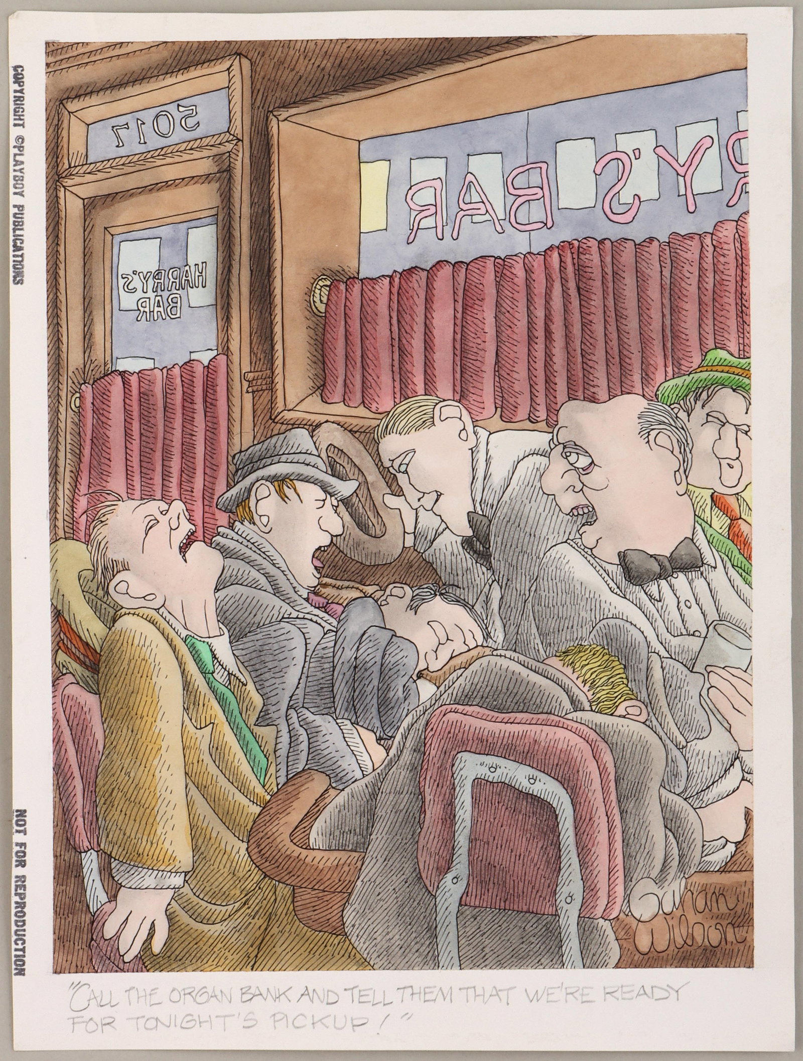 Gahan Wilson (American 1930-2019), ''Call the Organ Bank ...": Gahan Wilson American, 1930-2019 ''Call the Organ Bank and Tell Them That We're Ready for Tonight's Pickup!'' pen, ink and watercolor on paper signed lower right. Unframed. Sheet 12 x 9 in. (30.5 x 22