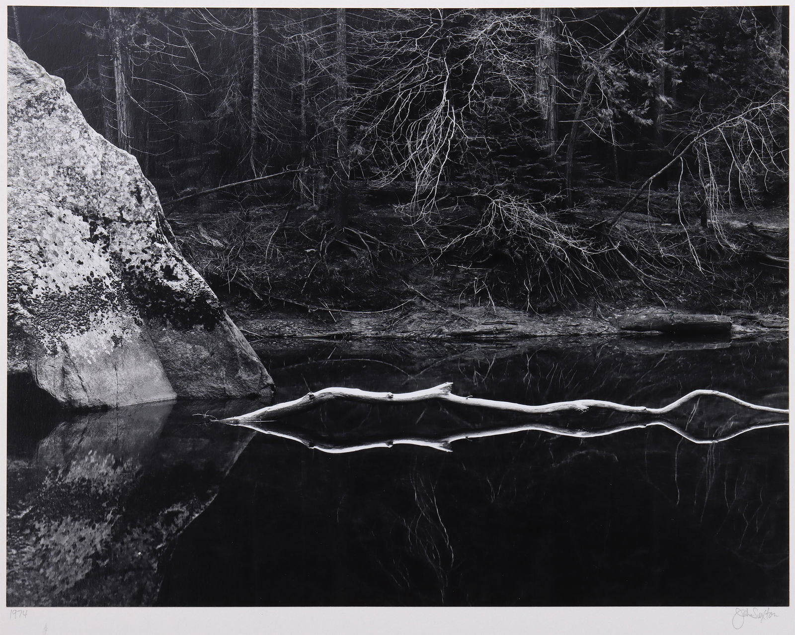 John Sexton (American b. 1953), "White Branch, Merced River", 1974: John SextonAmerican, b. 1953"White Branch, Merced River" (Yosemite Valley, California), 1974gelatin silver printprinted 1981, pencil signed lower right mount and dated lower left, artist's h