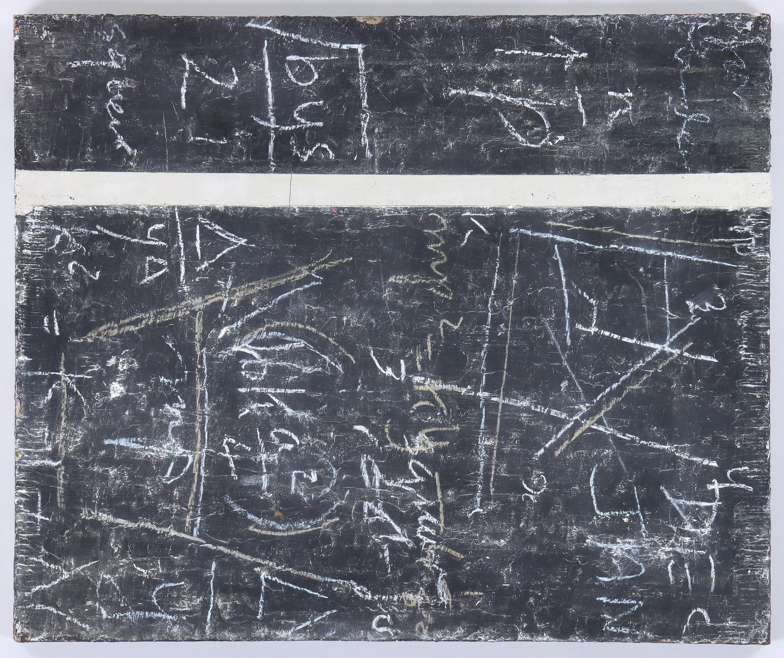 Yvonne Wesser (British/American 1935-2016): Yvonne Wesser British/American, 1935-2016 Untitled (Classroom Chalkboard) mixed media on canvas signed, possibly dated ''82'' and partially titled ''Class'' on verso. Canvas 20 x 24 in. (50.8 x 61 cm.