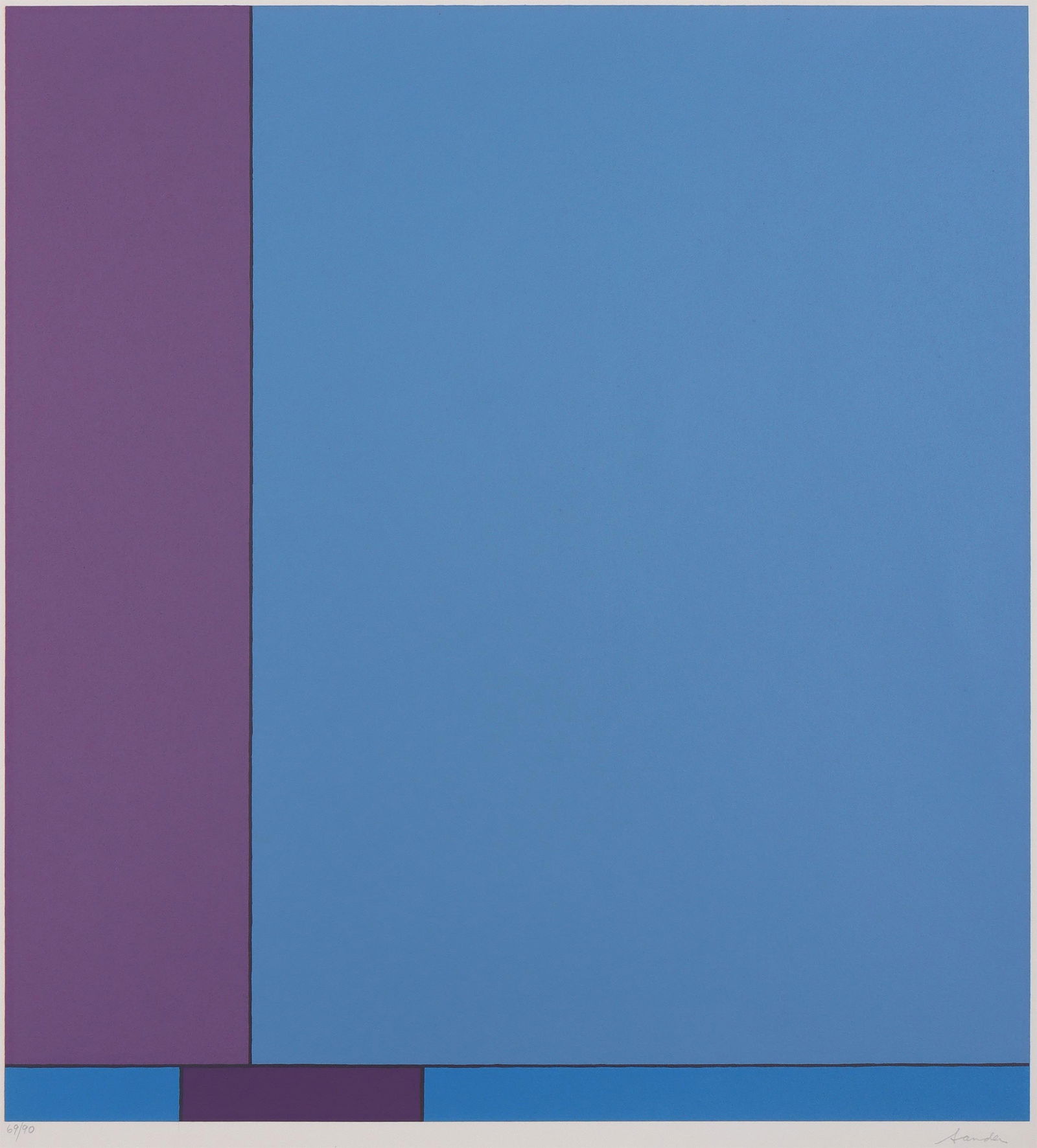 Ludwig Sander (American 1906-1975), "Manitou", 1971: Ludwig SanderAmerican, 1906-1975"Manitou", 1971screenprint in colors on wove paper69/90, pencil signed lower right margin and numbered lower left, titled in pencil on sheet verso. Corner-mou