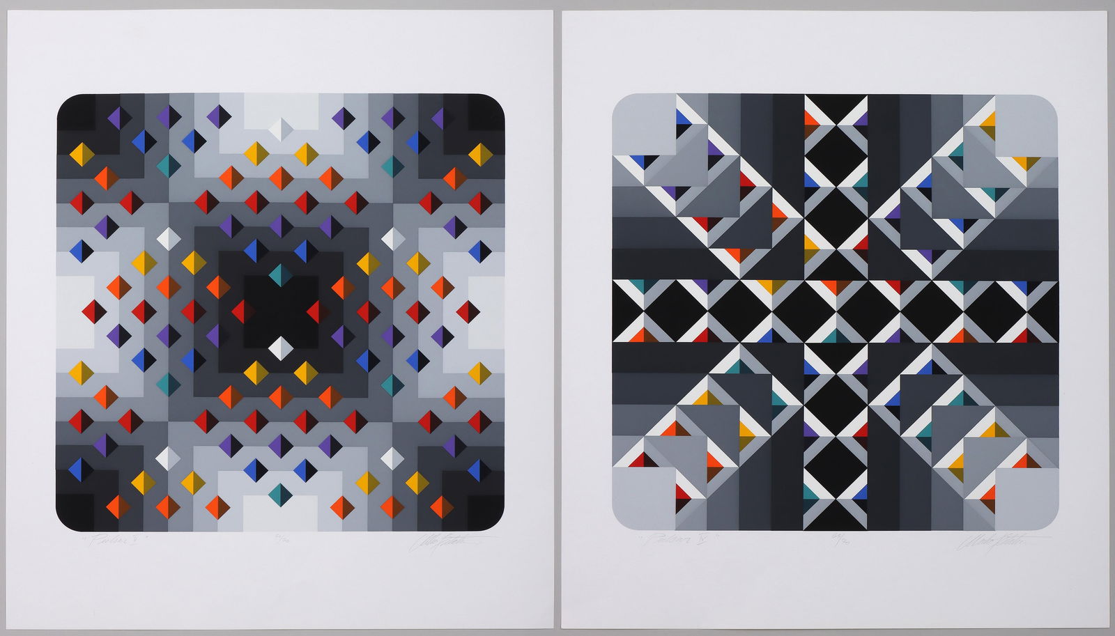 Marko Spalatin (American b. 1945), Group of (2) Screenprints: Marko SpalatinAmerican, b. 1945Group of (2) Screenprintsto include: "Pulsar IV" and "Pulsar V", 66/70, pencil signed, titled and numbered in lower margin. Unframed.Image 20 1/2sq.