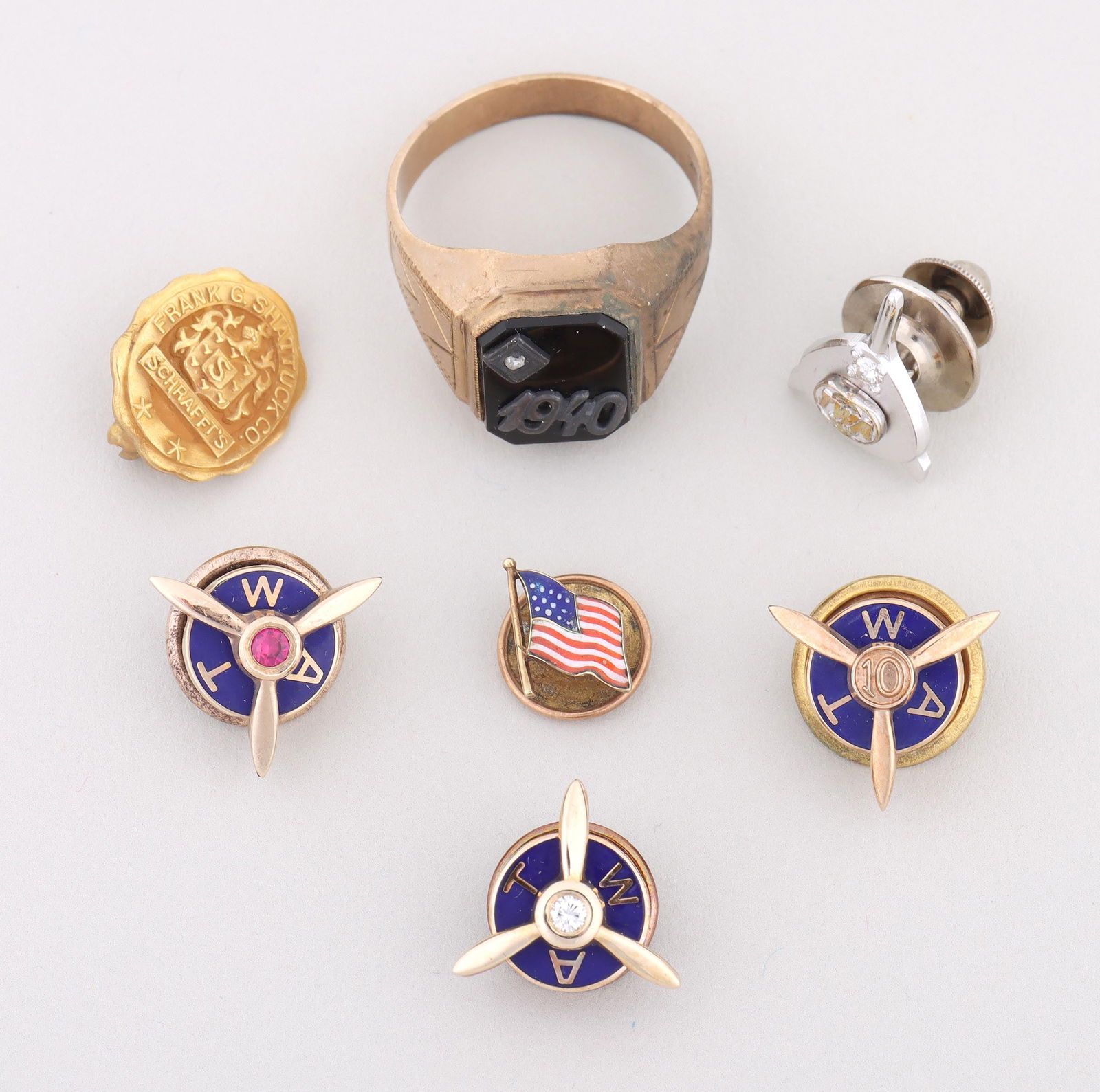 Group of (7) 10k Gold Lapel Pins and Ring (1 of 12)