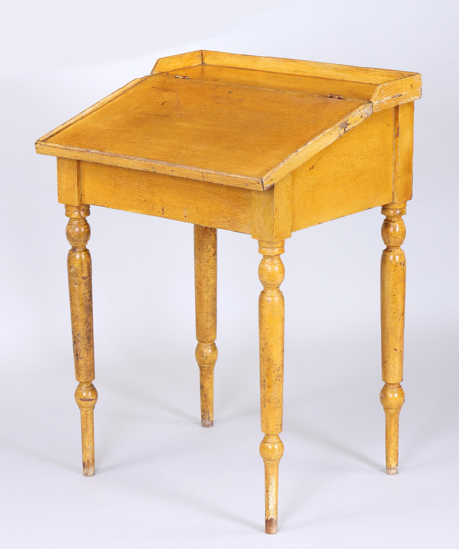 19th Century Mustard Yellow-painted Hickory Schoolmaster's Desk (1 of 5)