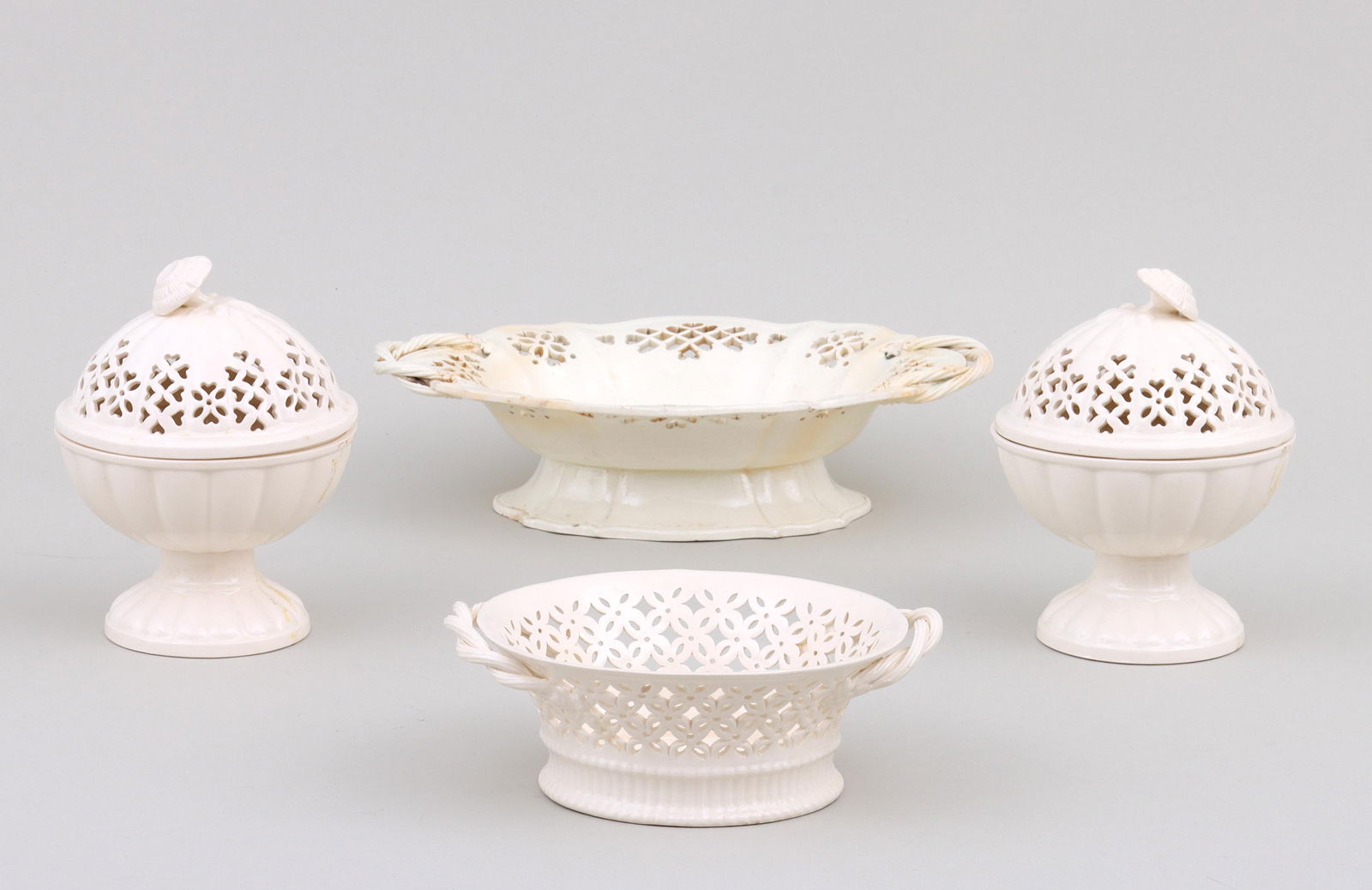 Group of (4) Leeds Pierced Creamware Serving Dishes (1 of 13)