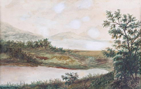 William Moore Davis (American, 1829-1920), ''View of Connecticut River'': William Moore DavisAmerican, Long Island, 1829-1920''View of Connecticut River''watercolor on paperunsigned, titled and inscribed ''Acquired from M. Kitchin, curator of the W. Davis show at the Museum