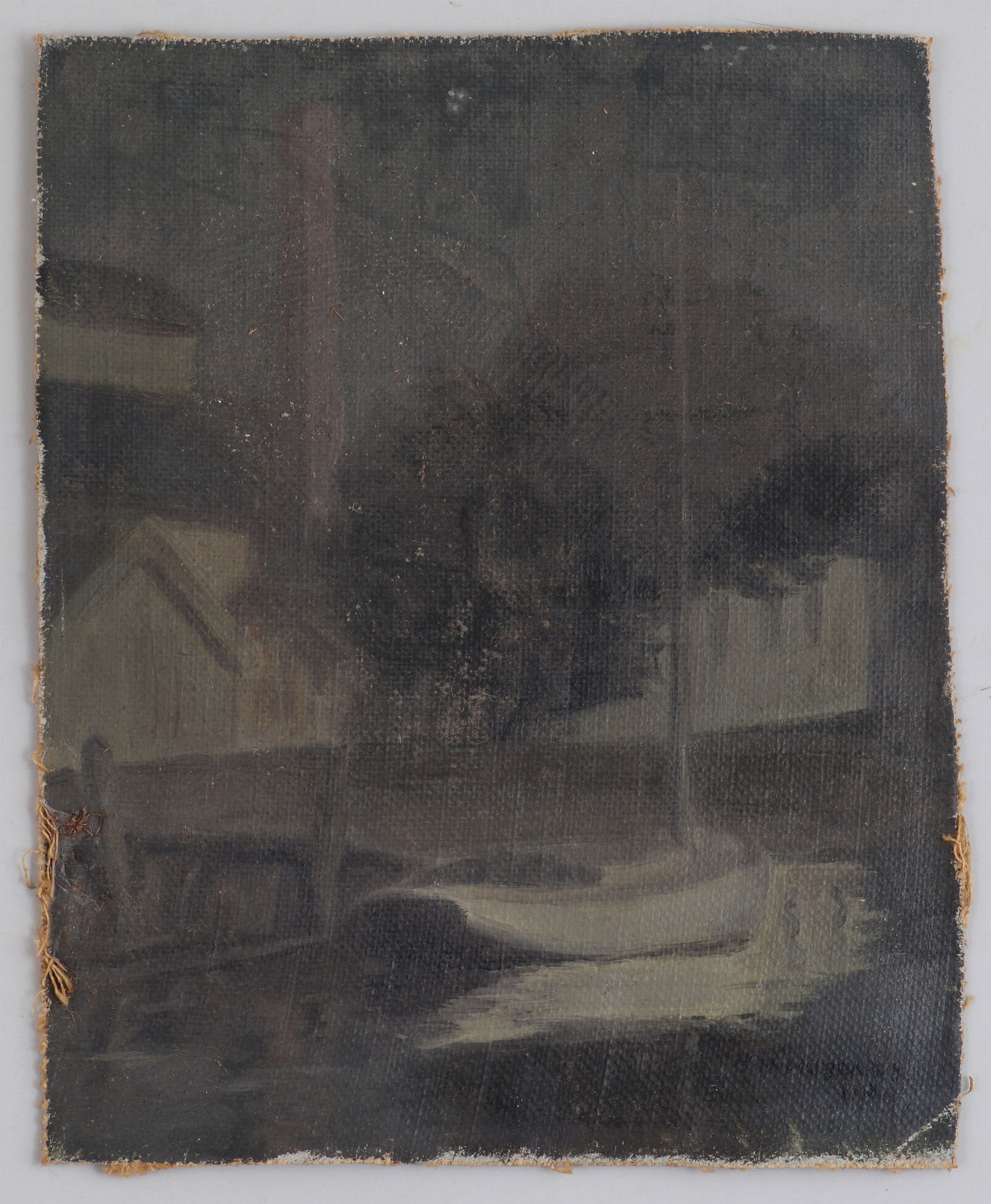 Whitney Myron Hubbard (American 1875-1965), Sailboat at Dock: Whitney Myron HubbardAmerican, Long Island, 1875-1965Sailboat at Dock at Nightoil on canvassigned and dated ''1921'' lower right. Laid to board.Canvas 10''h x 8''w Provenance: The artist; to current o