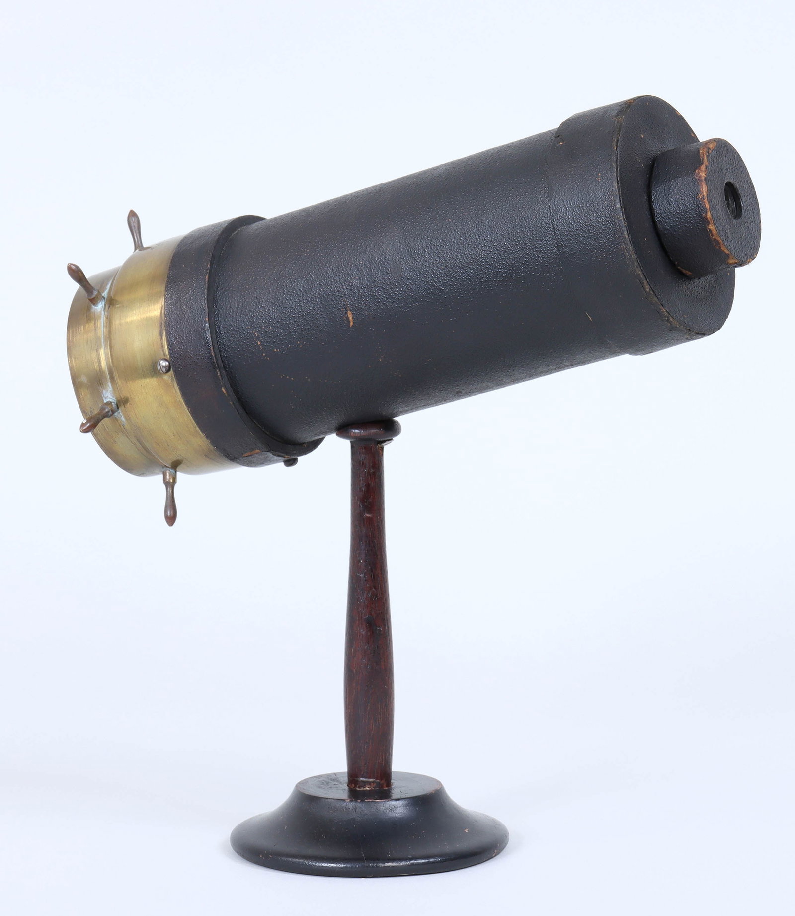 Charles G. Bush & Co. 19th Century Kaleidoscope: Charles G. Bush & Co. 19th Century Kaleidoscope Providence, RI, tube with rotating brass endpiece in the form of a captain's wheel, interior elements include wire mesh, glass rods and glass capsules f