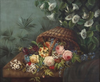 Edwin Steele (British 1837-1898), Still Life with Basket of Flowers, 1892