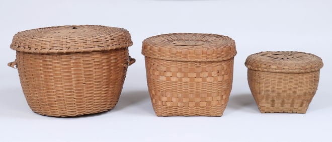 Group of (3) Native American Covered Storage Baskets